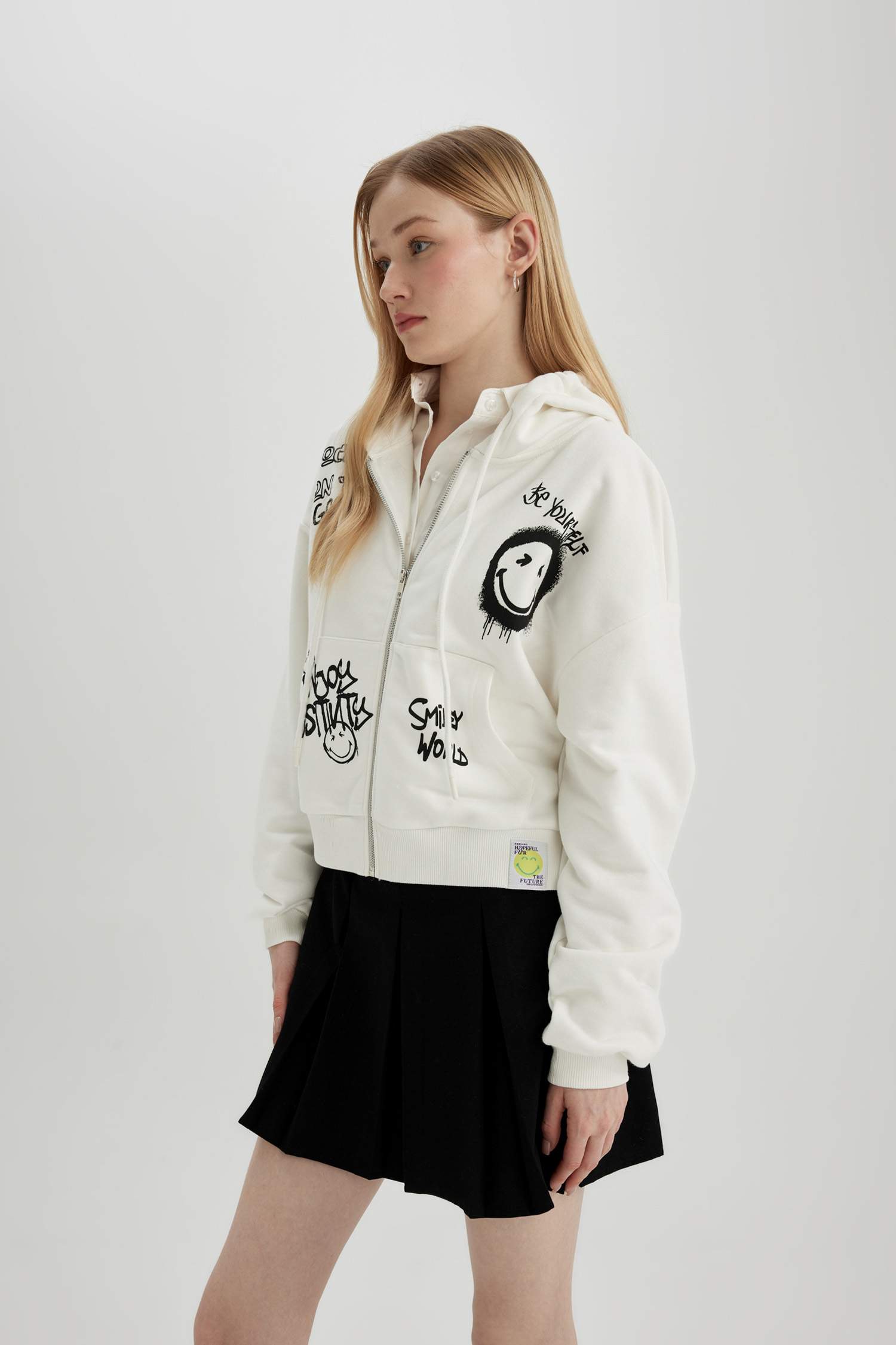 Coool SmileyWorld Oversize Geniş Kalıp Kapüşonlu Fermuarlı Sweatshirt