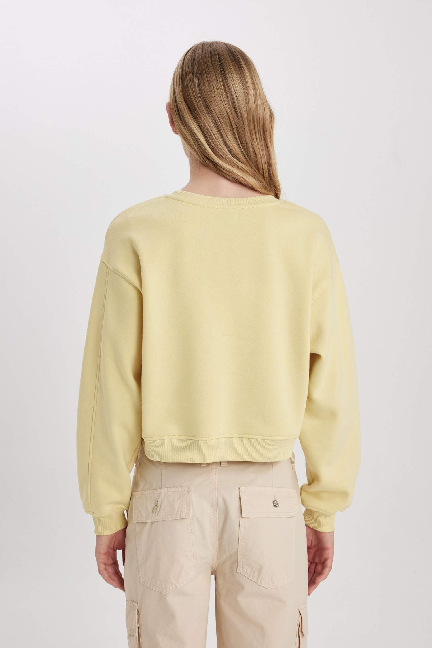 Boxy Fit Bisiklet Yaka Baskılı Kalın Sweatshirt