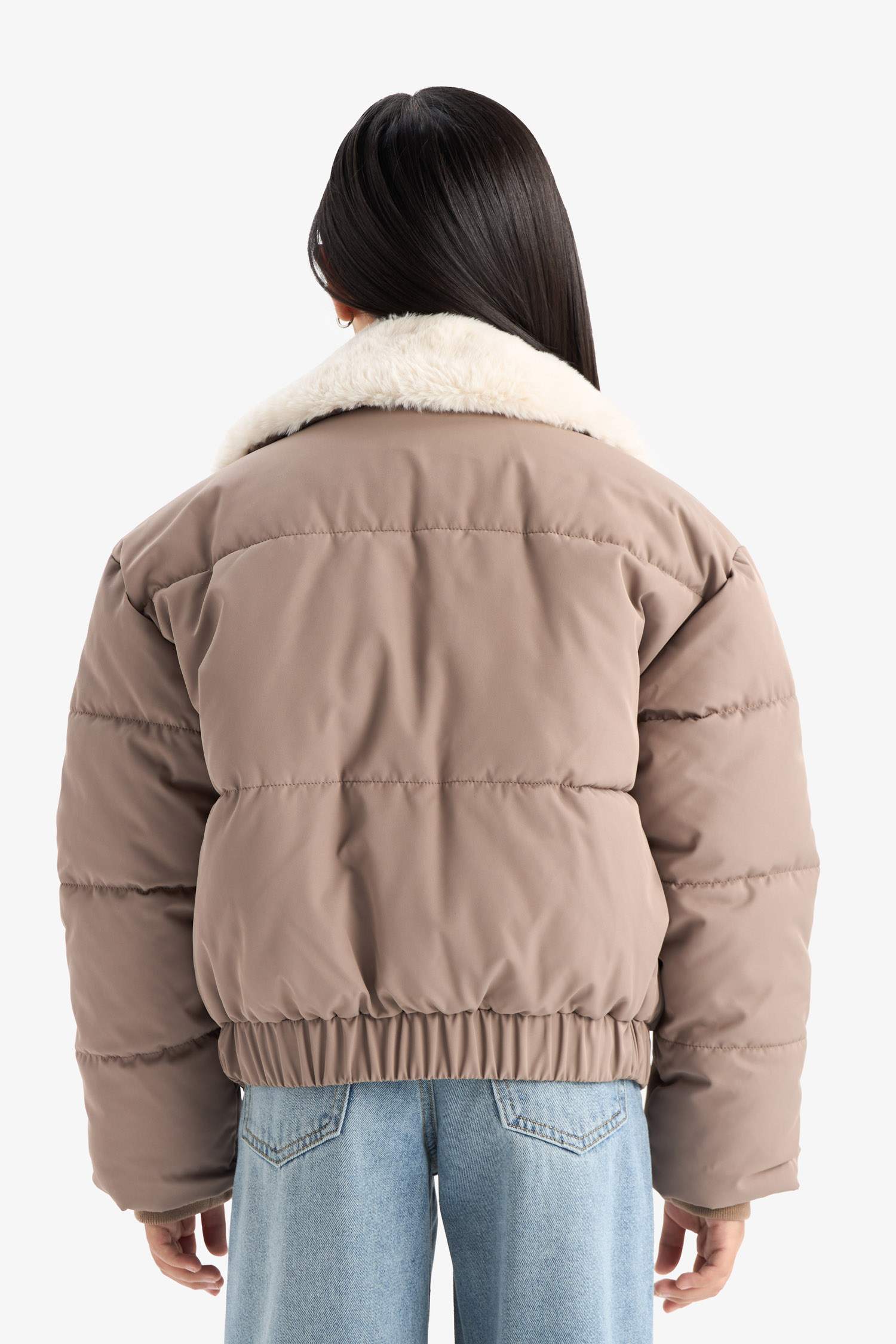 Куртка для девочек с искусственным мехом на воротнике и молнией