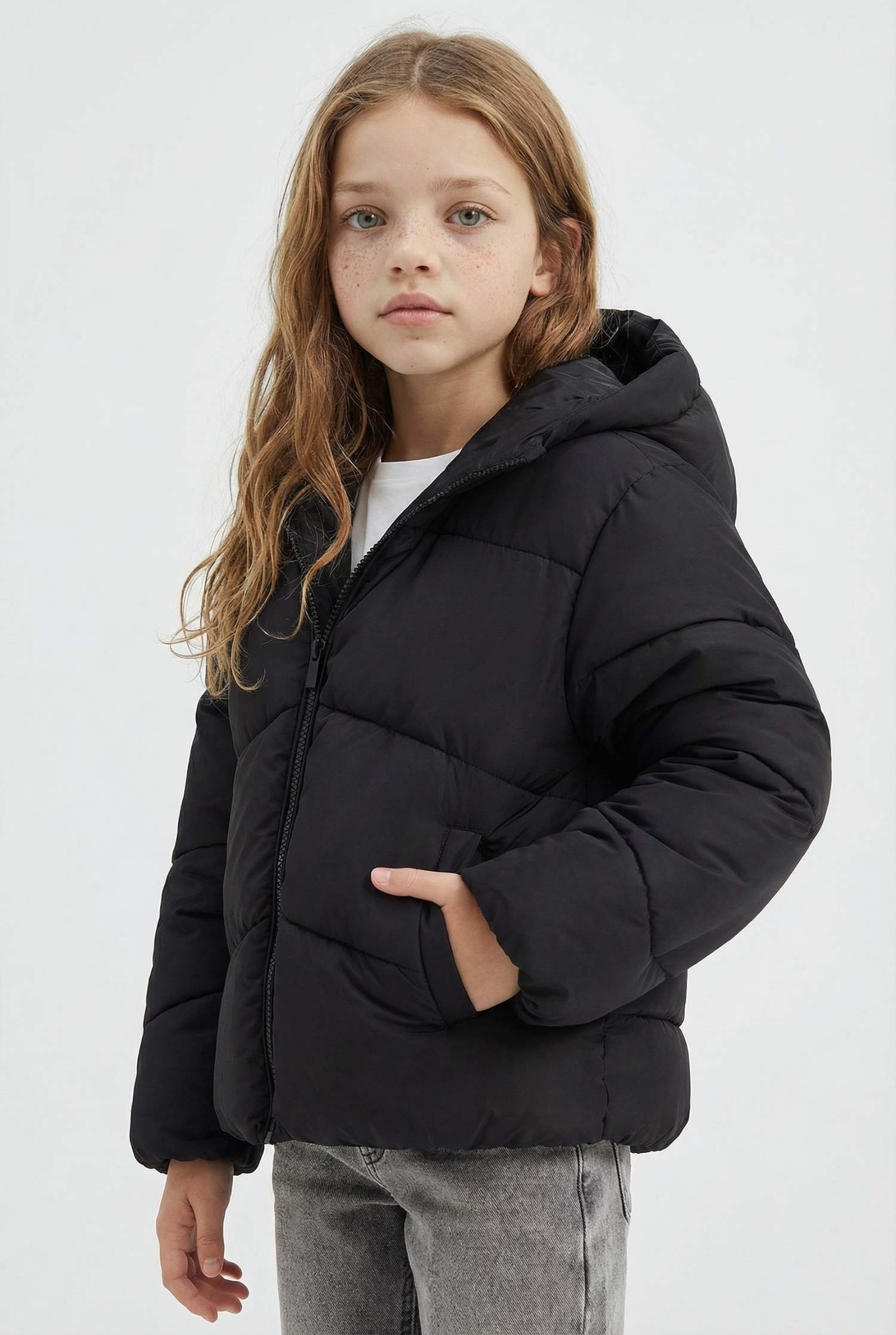 Girl Hooded Water Repellent Zippered Puffer Jacket