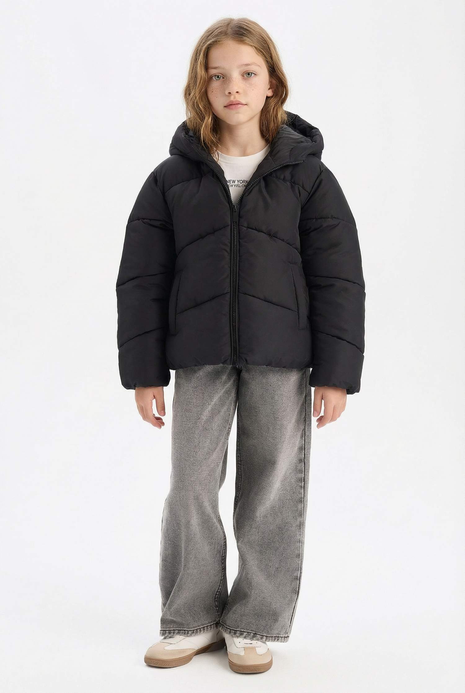 Girl Hooded Water Repellent Zippered Puffer Jacket