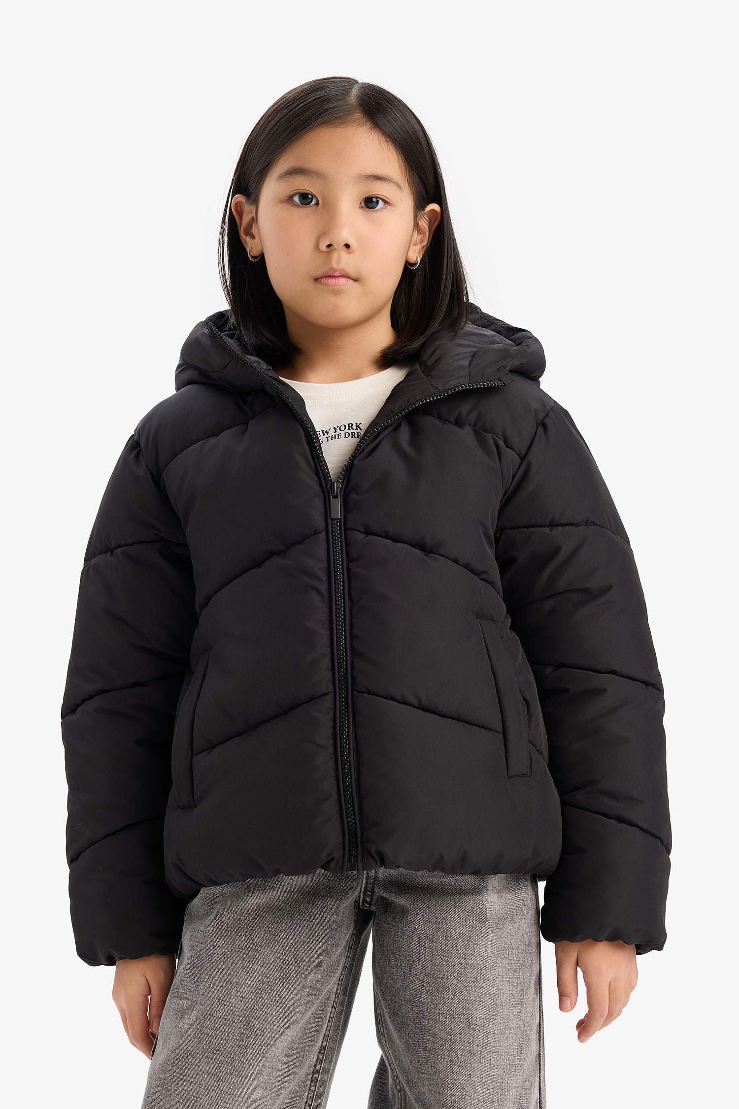 قمصلة نفخ بناتي مقاوم للماء بغطاء للرأس