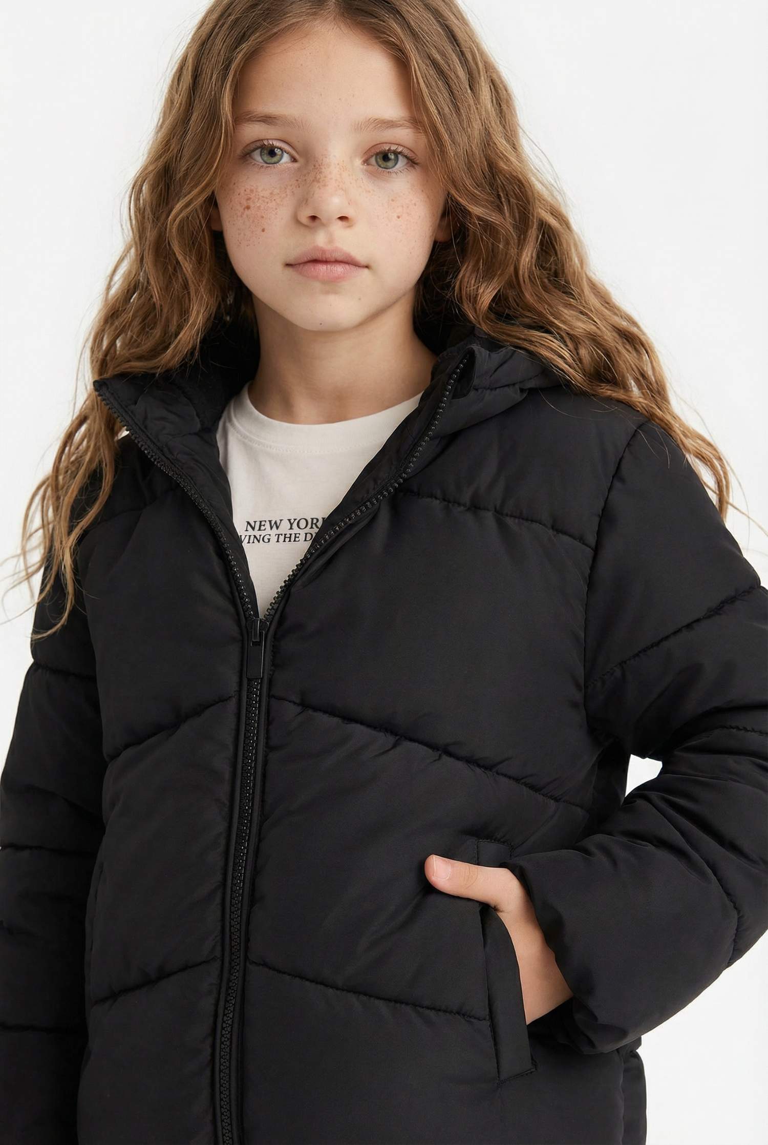 Girl Hooded Water Repellent Zippered Puffer Jacket