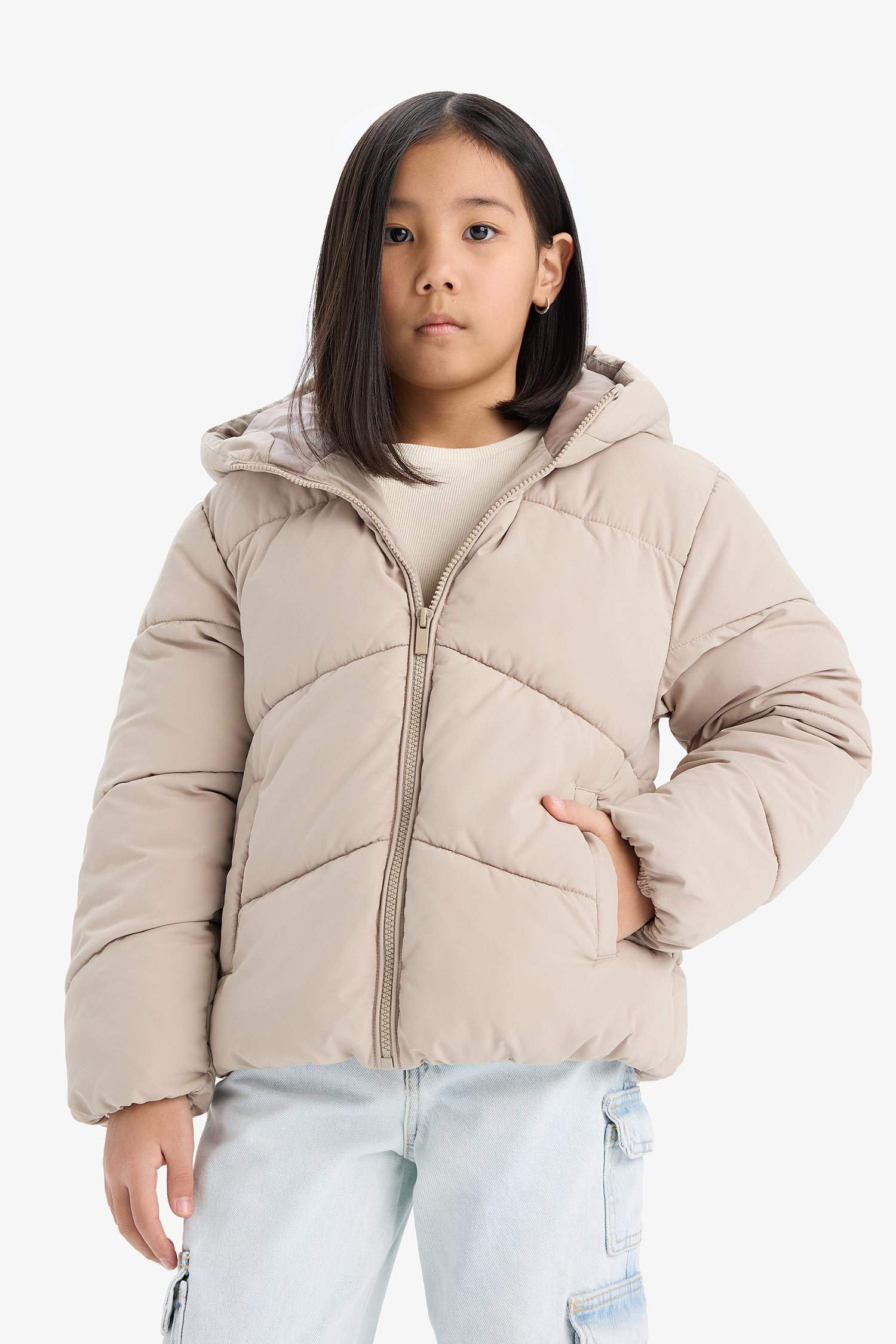 قمصلة نفخ بناتي طارد للماء بغطاء للرأس