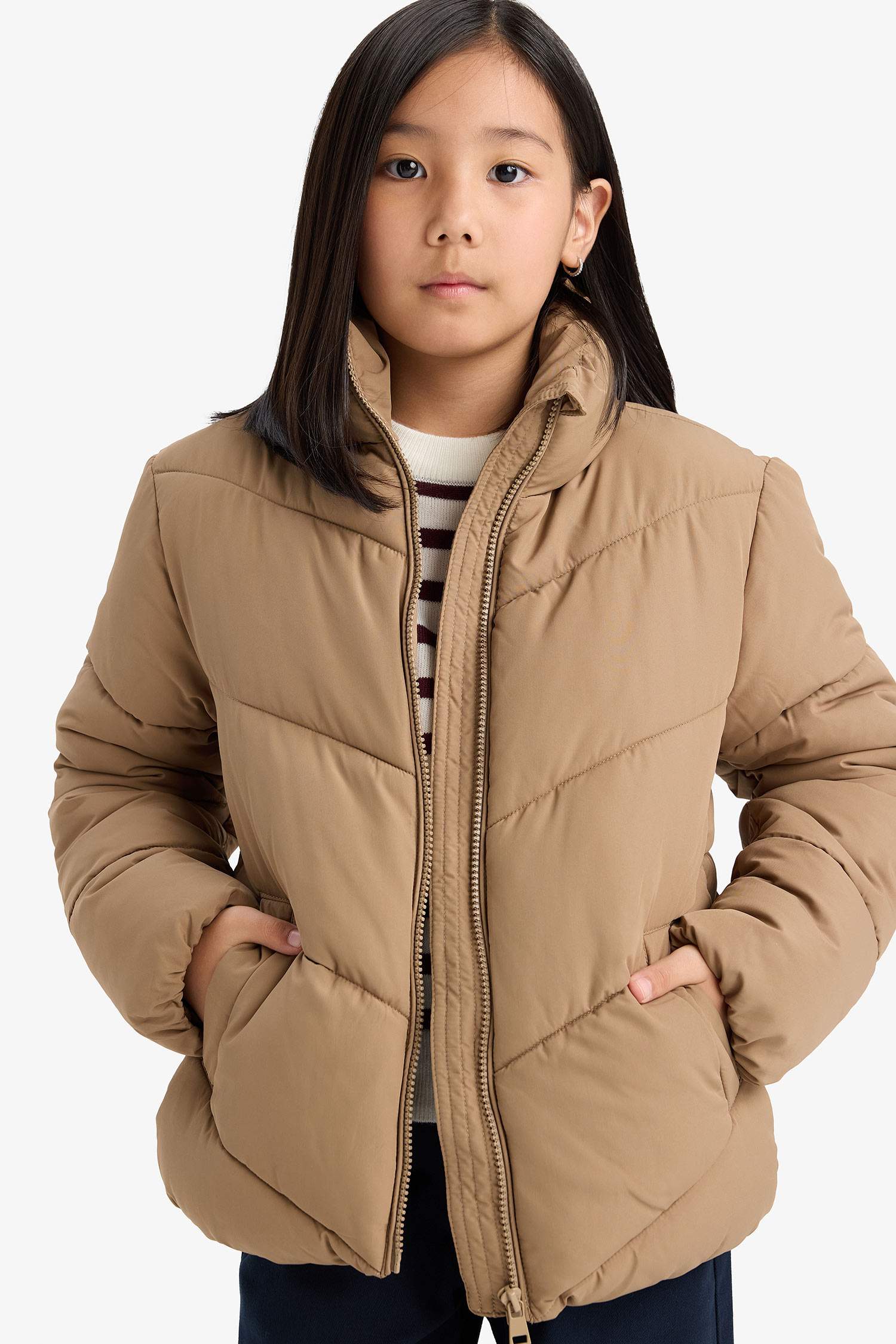 Doudoune imperméable zippée à doublure en polaire pour fille