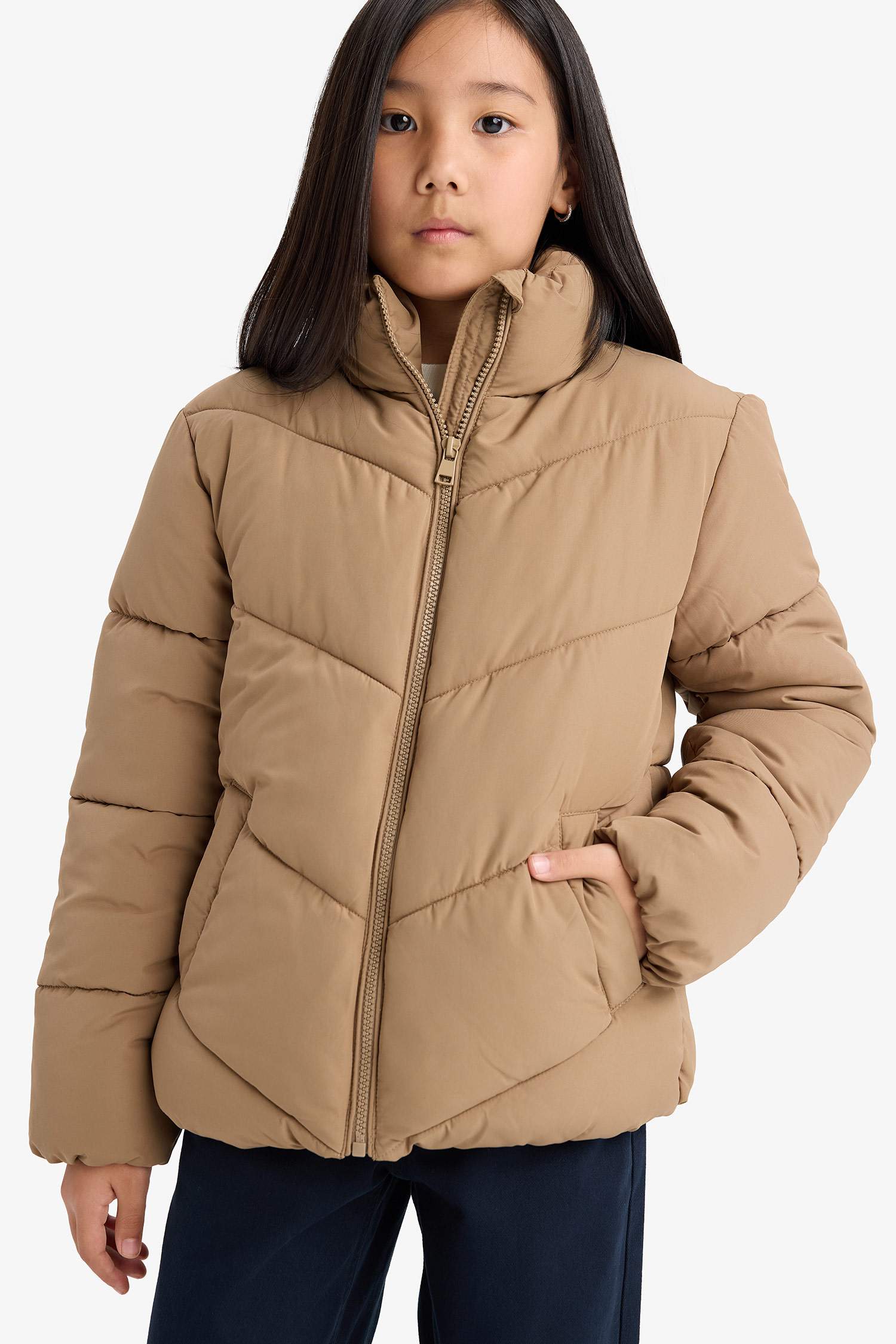 Doudoune imperméable zippée à doublure en polaire pour fille