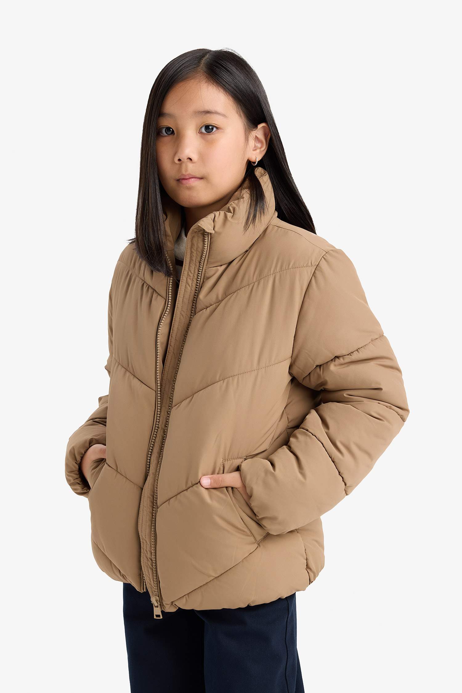 Doudoune imperméable zippée à doublure en polaire pour fille
