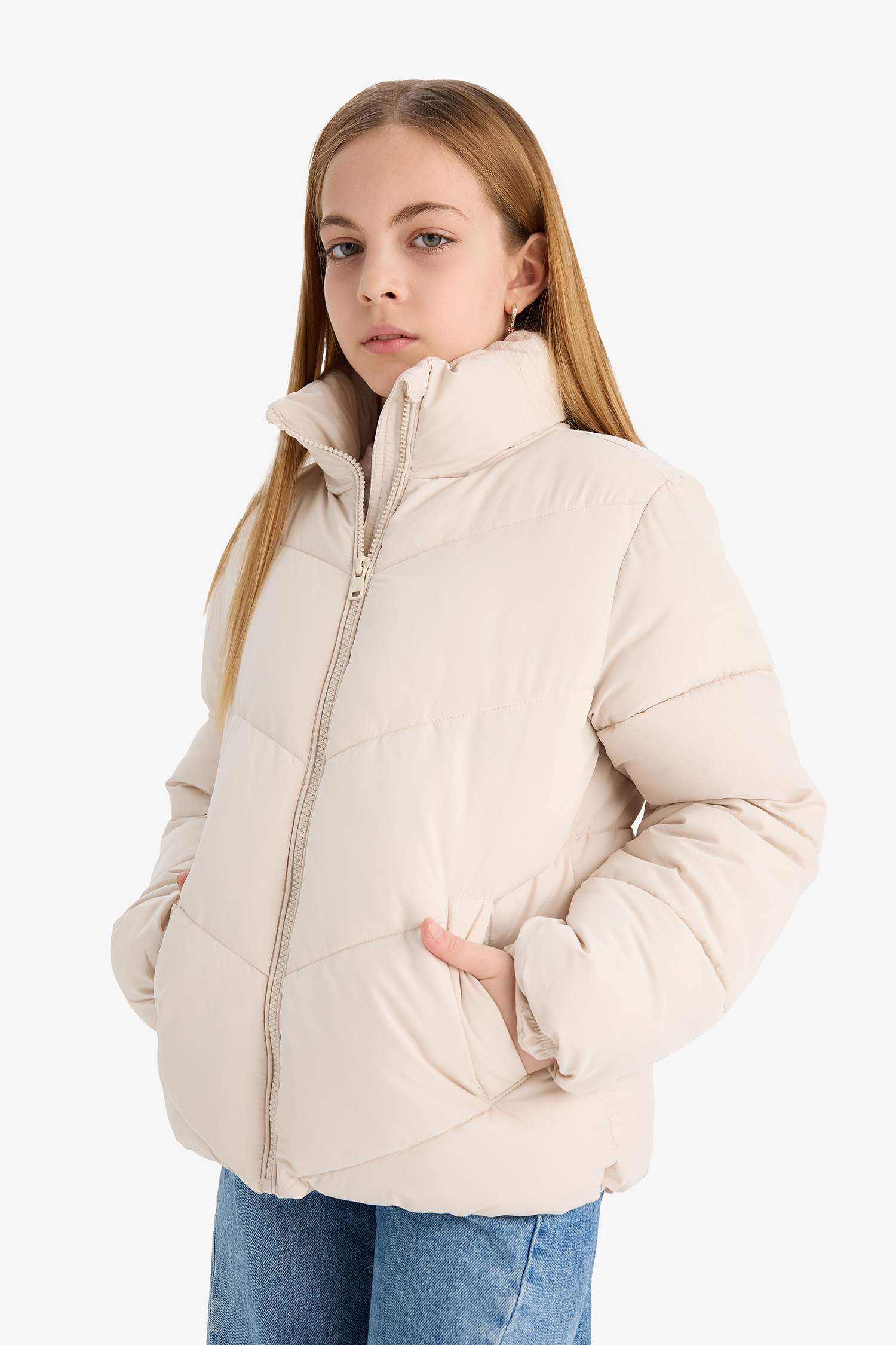 Doudoune imperméable zippée à doublure en polaire pour fille