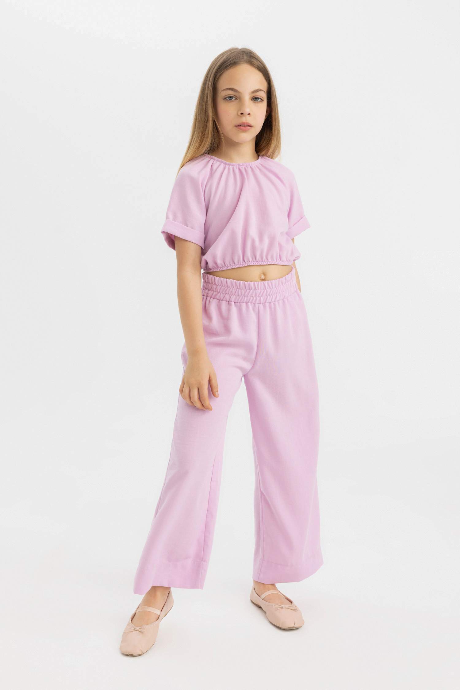 سيت بناتي كتان بلوزة وبنطلون - قطعتين