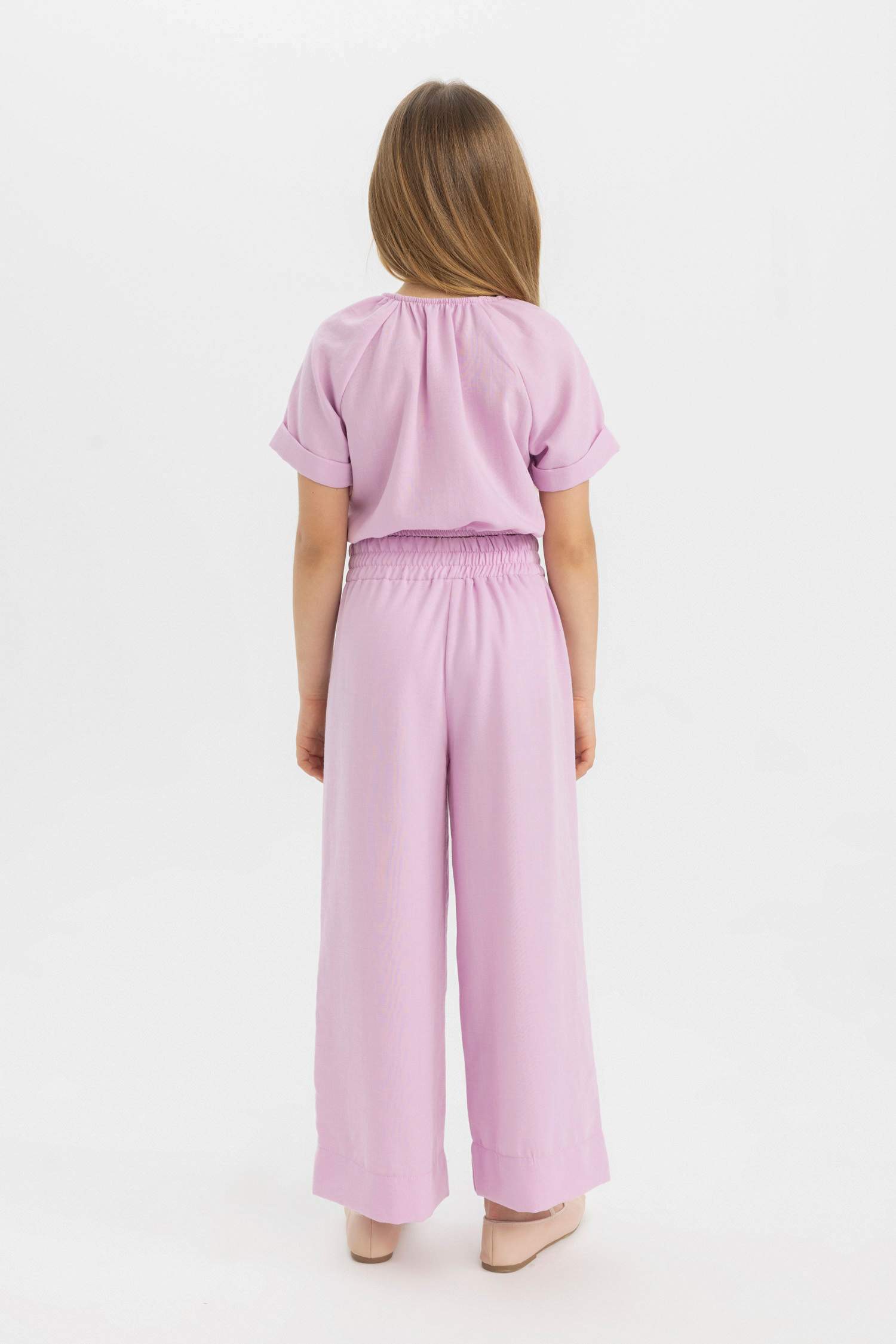 سيت بناتي كتان بلوزة وبنطلون - قطعتين