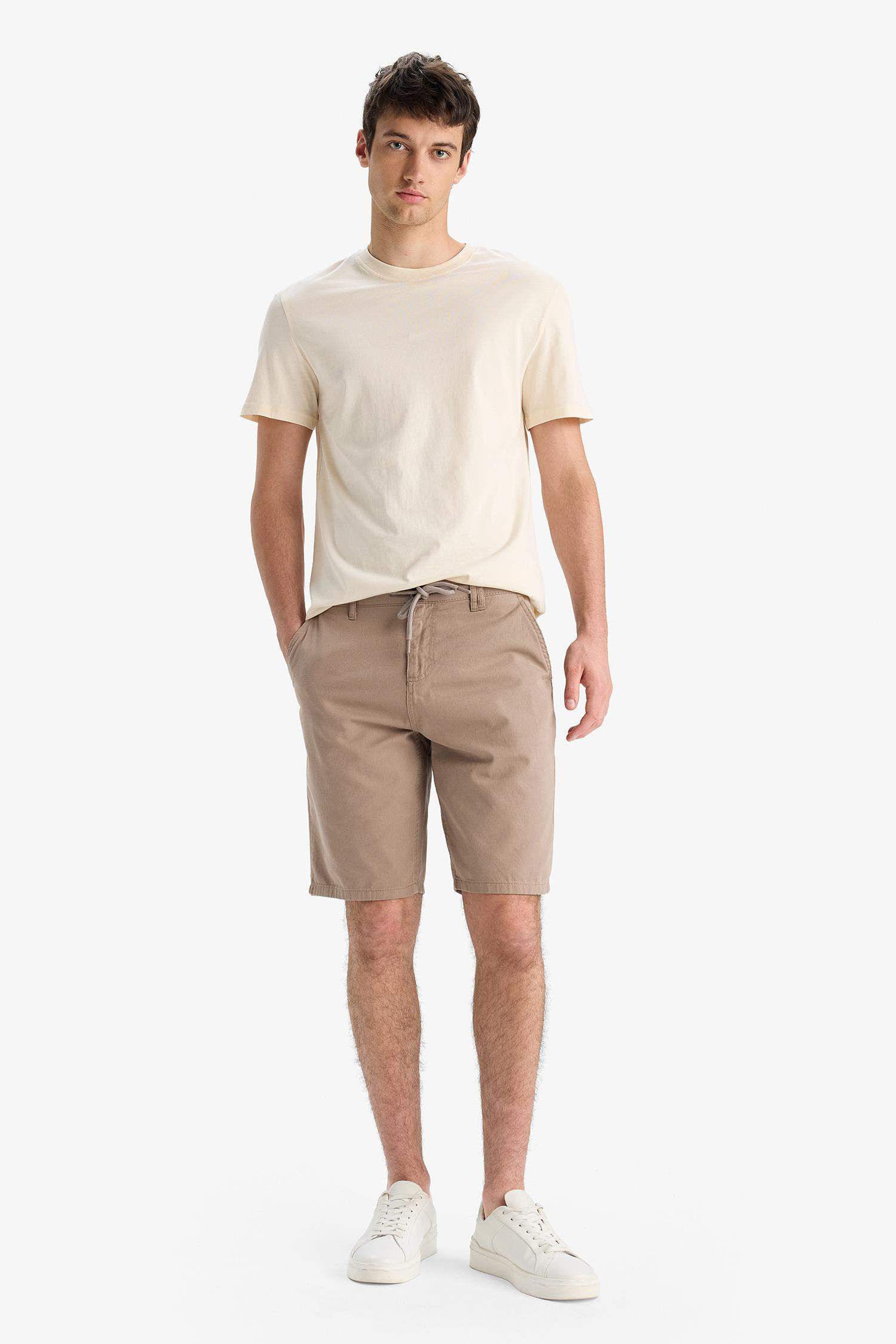 %100 Pamuk Regular Fit Düz Paça Gabardin Bermuda Şort