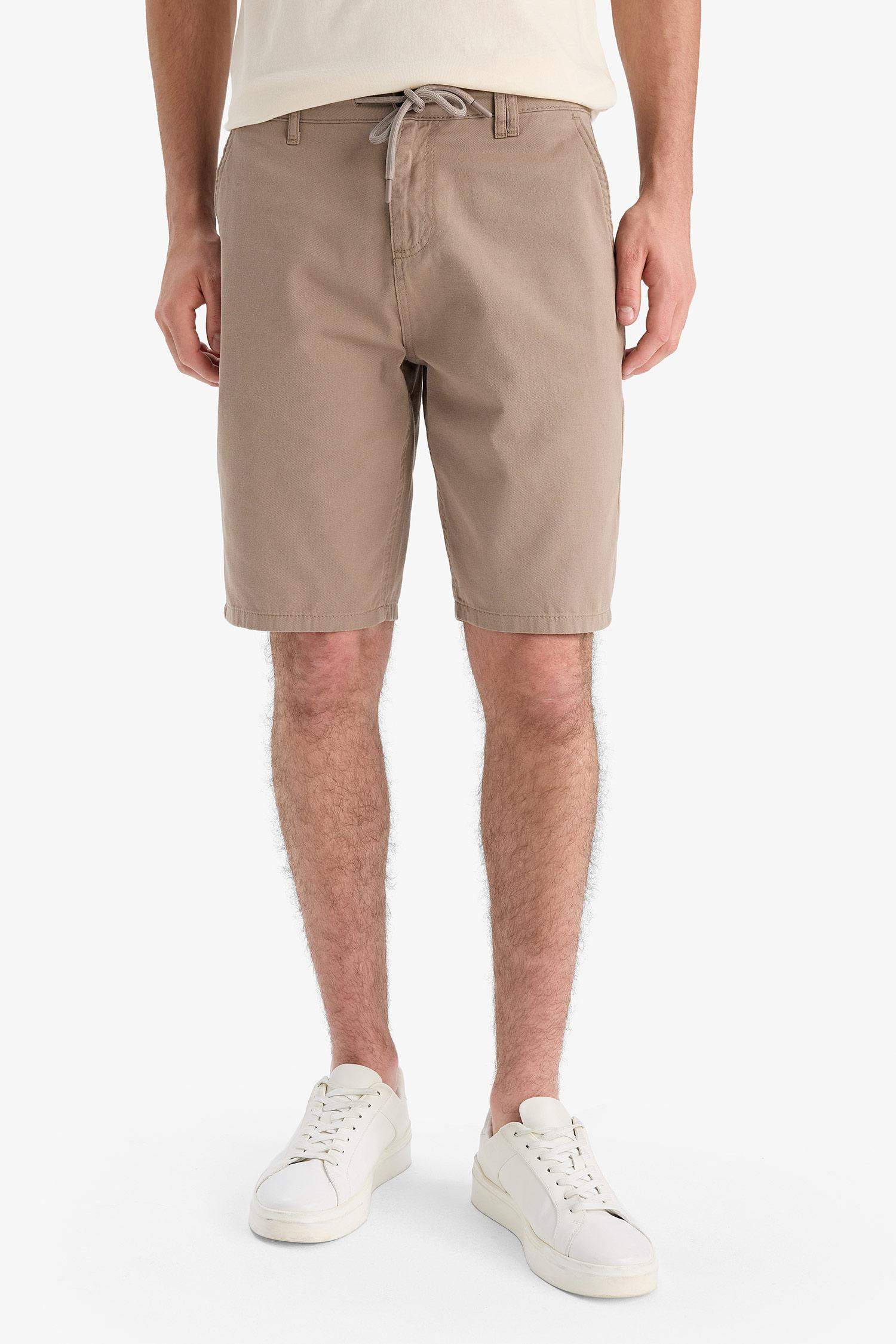 %100 Pamuk Regular Fit Düz Paça Gabardin Bermuda Şort