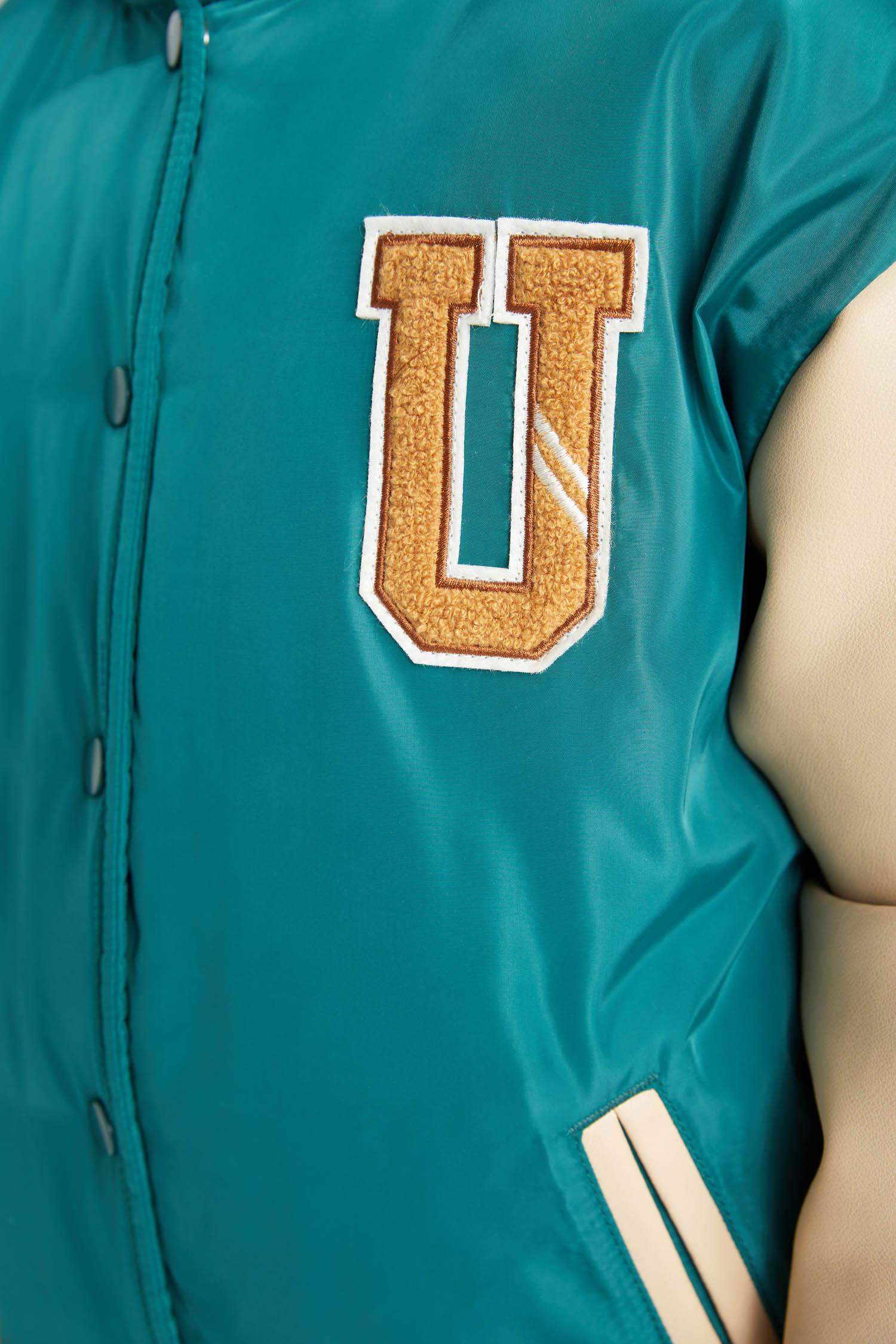 Girl Removable Hooded College Collar Bomber Jacket