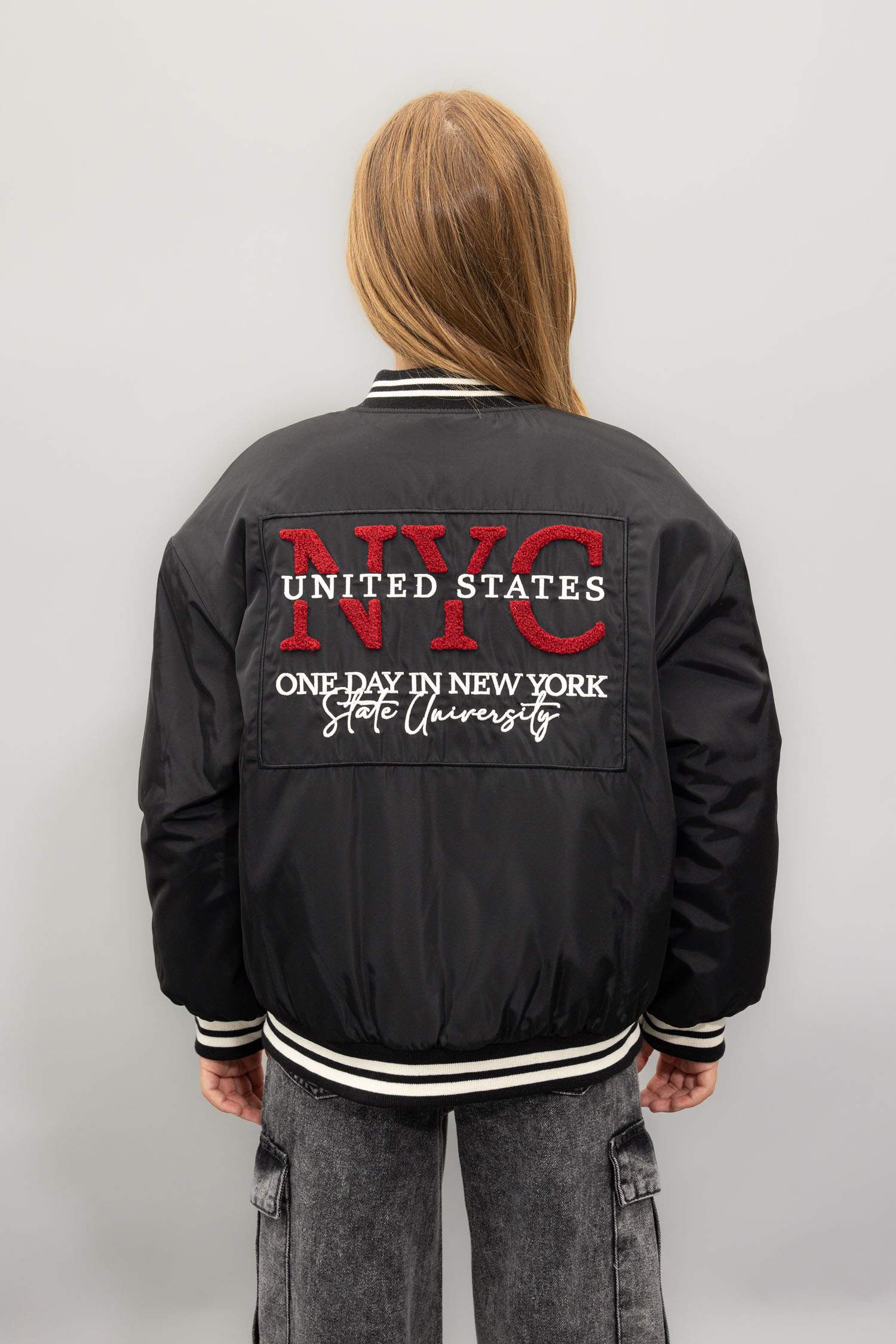 Kız Çocuk Su Geçirmez Kolej Yaka Çıtçıtlı Cepli Bomber Mont