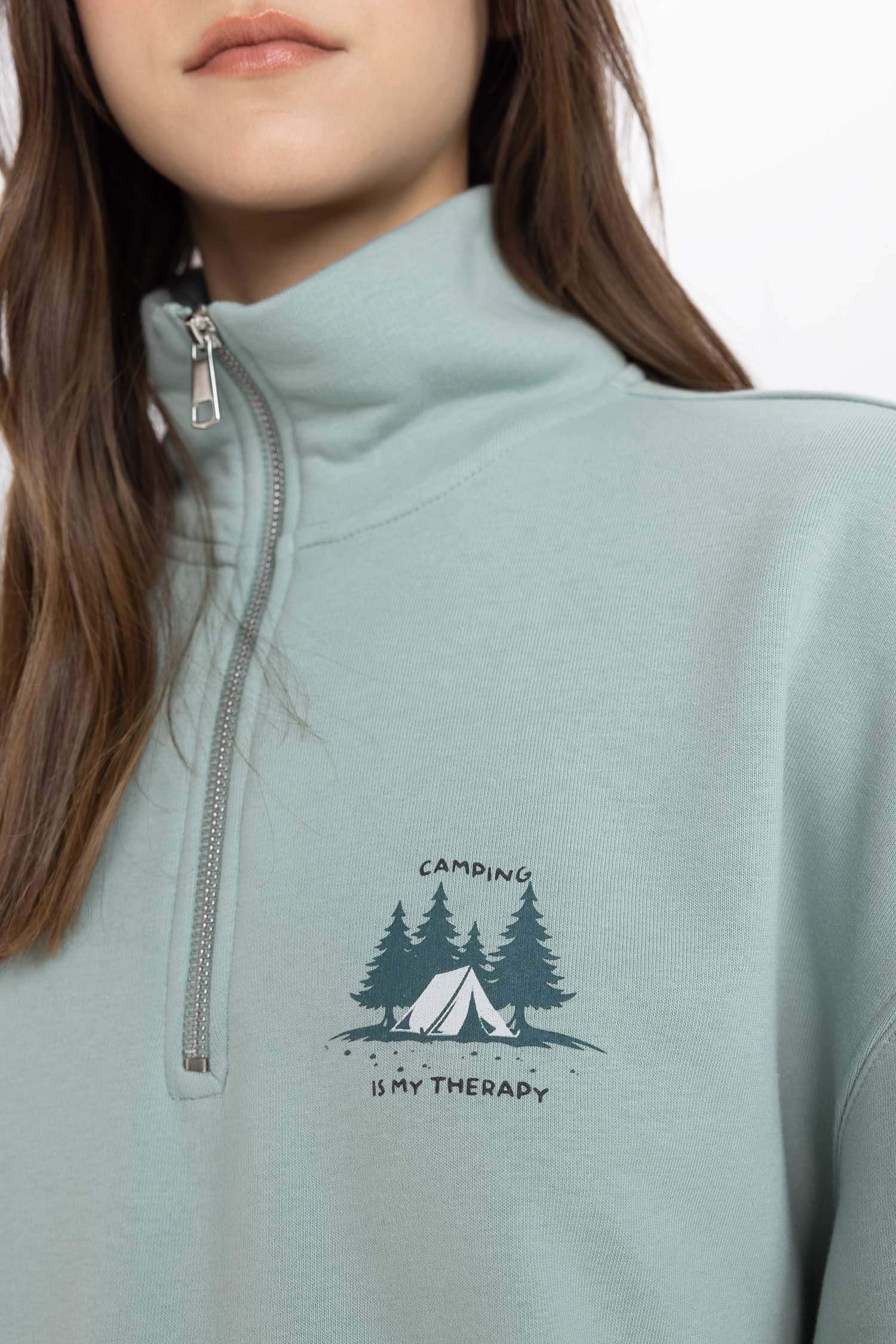 Sweat-shirt Tunique coupe régulière imprimée à Col Polo et Intérieur en Fourrure Douce