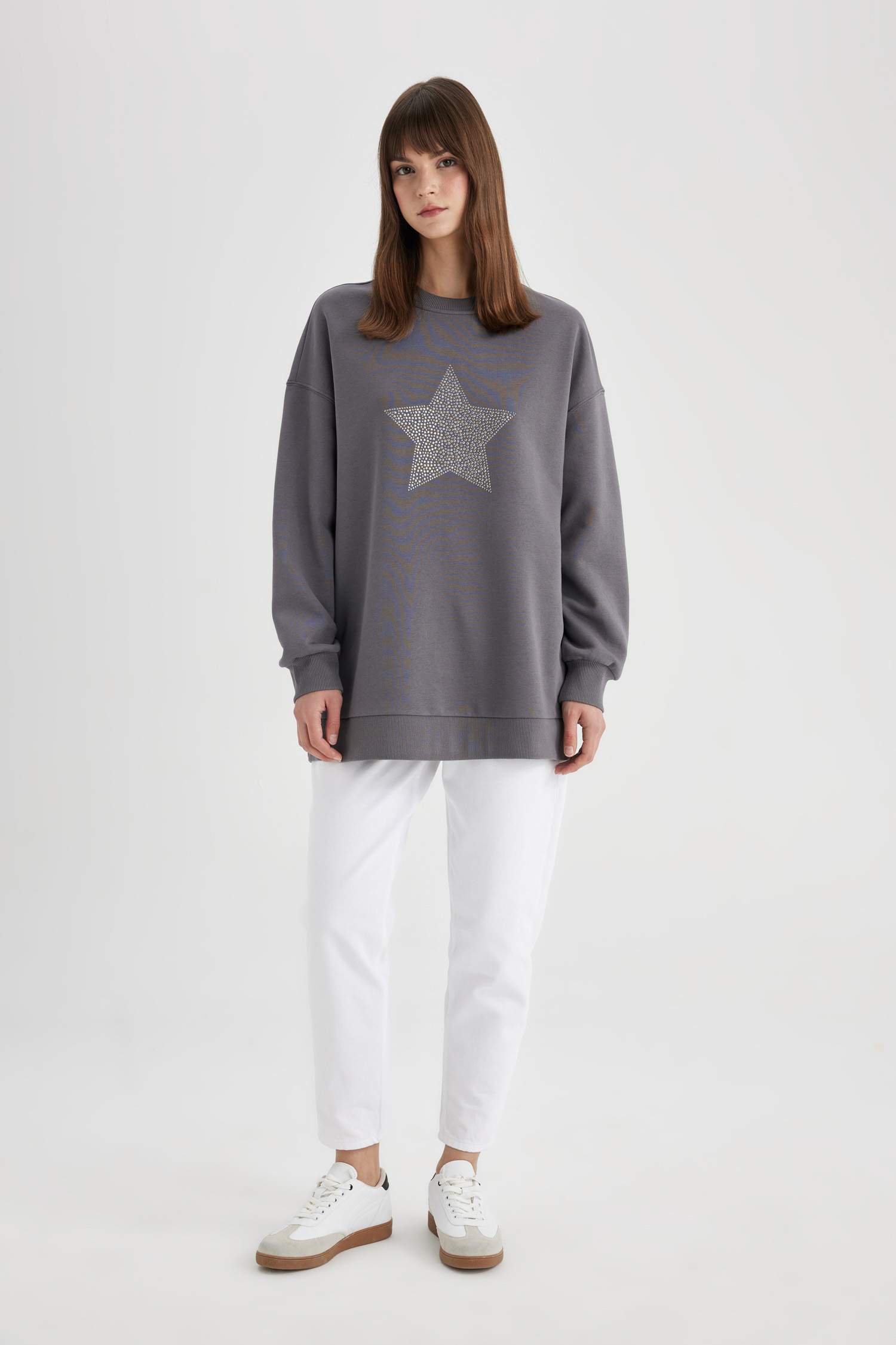 Regular Fit Thick Sweatshirt Fabric Crew Neck Sweat Tunic