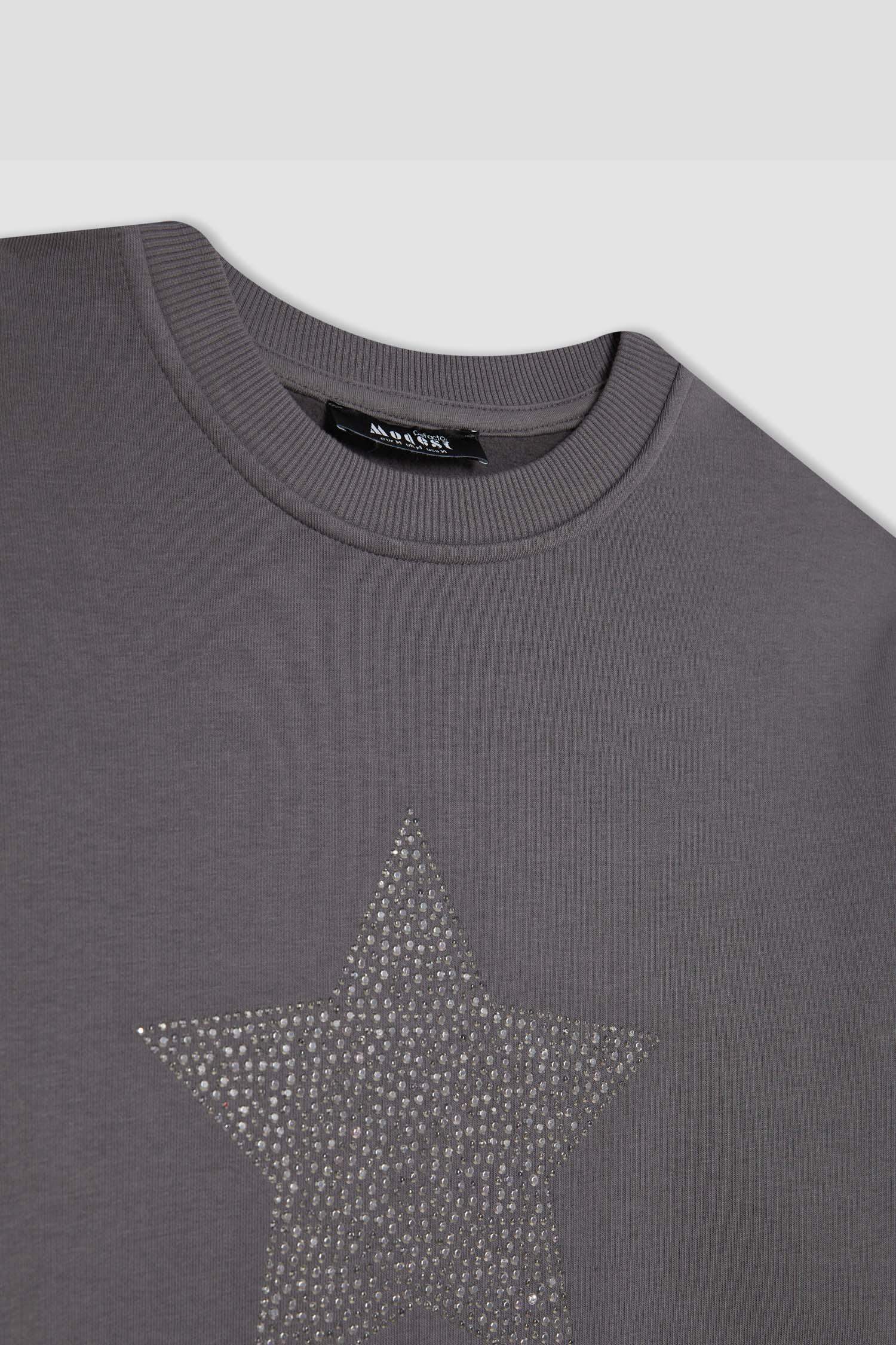 Regular Fit Thick Sweatshirt Fabric Crew Neck Sweat Tunic