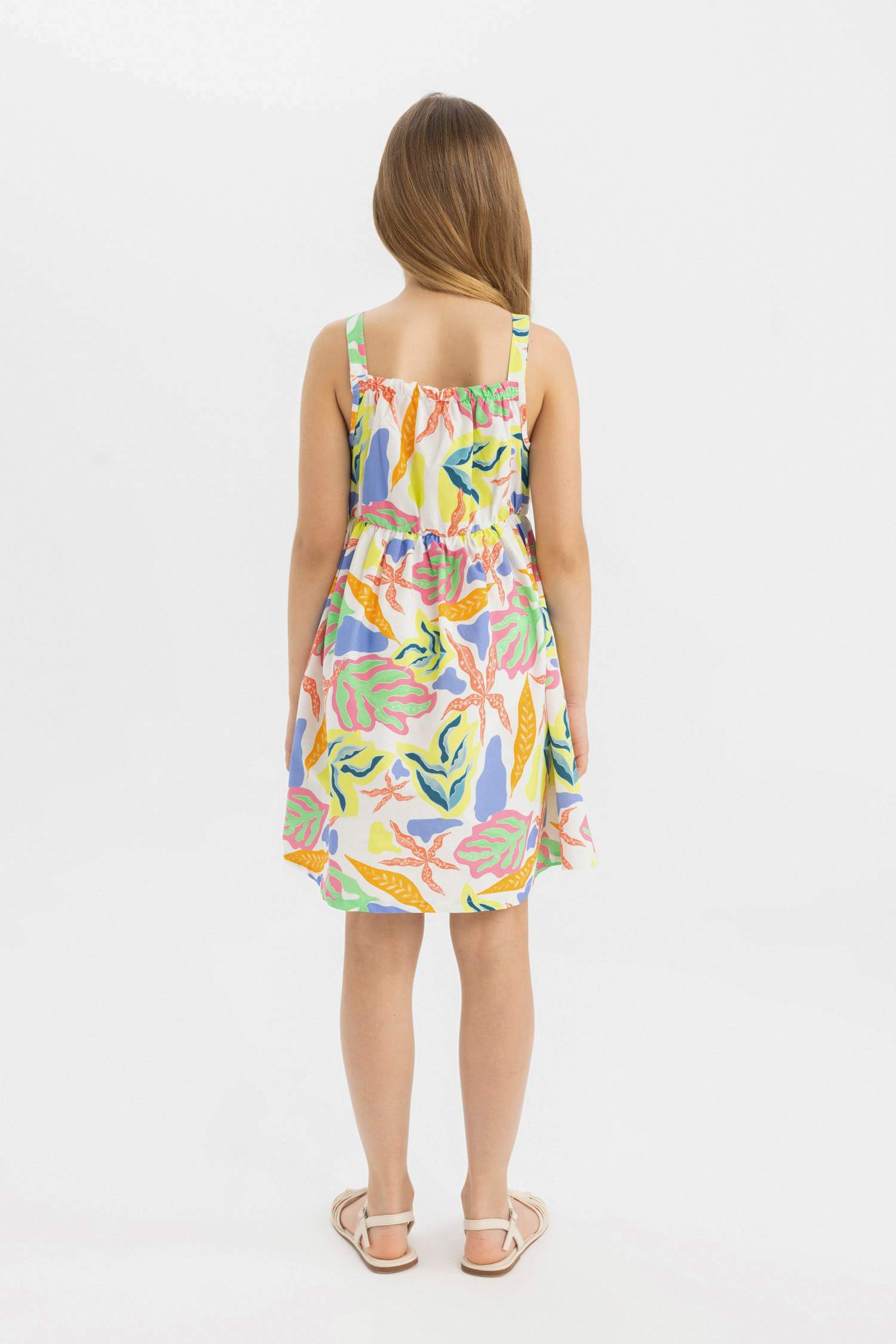 Kız Çocuk Desenli Kolsuz Poplin Elbise