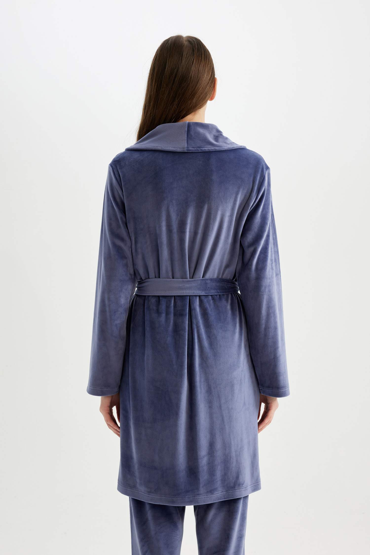 Wrap Yaka Velur Uzun Kollu Sabahlık-Fall in Love