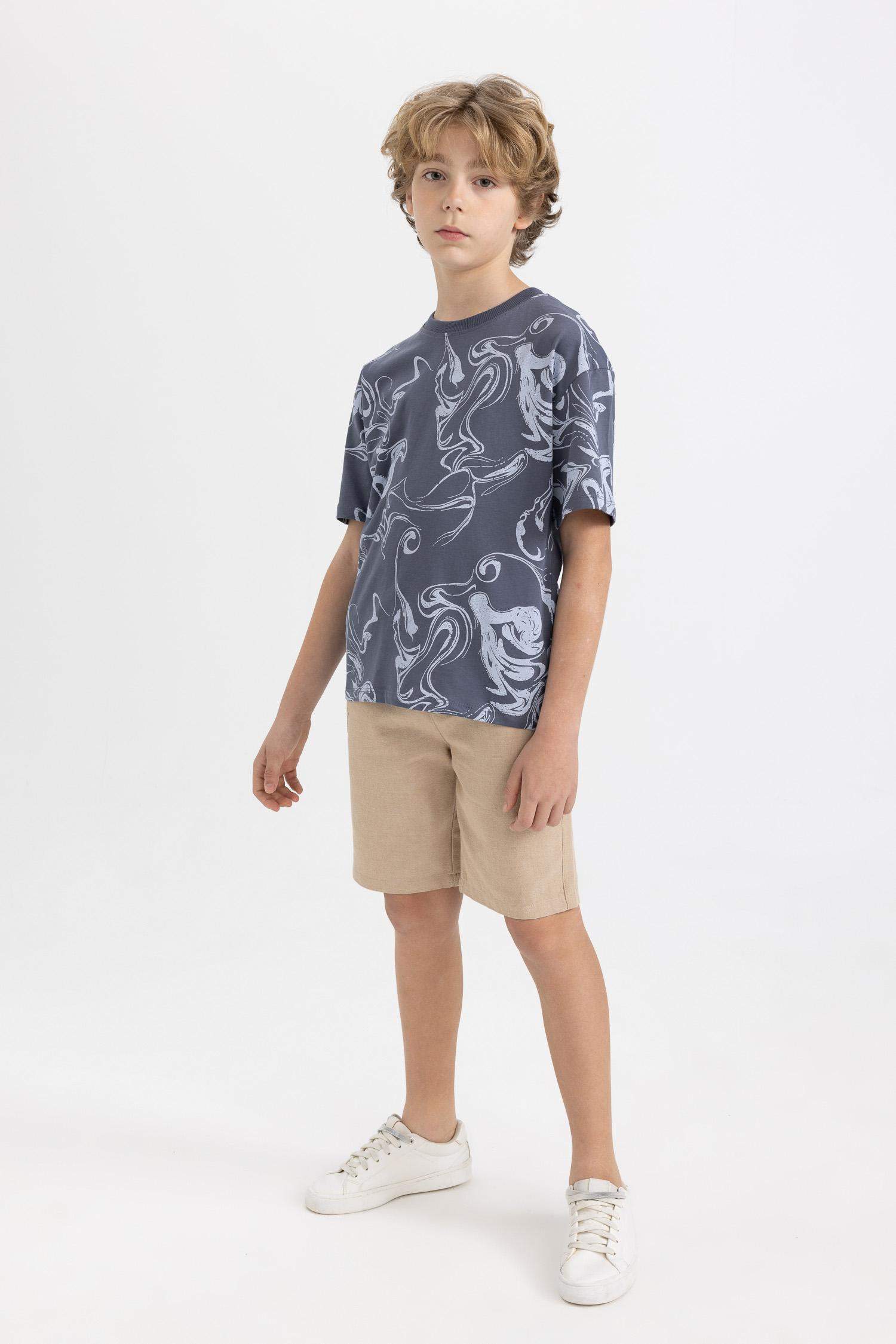 Erkek Çocuk Basic Düz Keten Görünümlü Şort