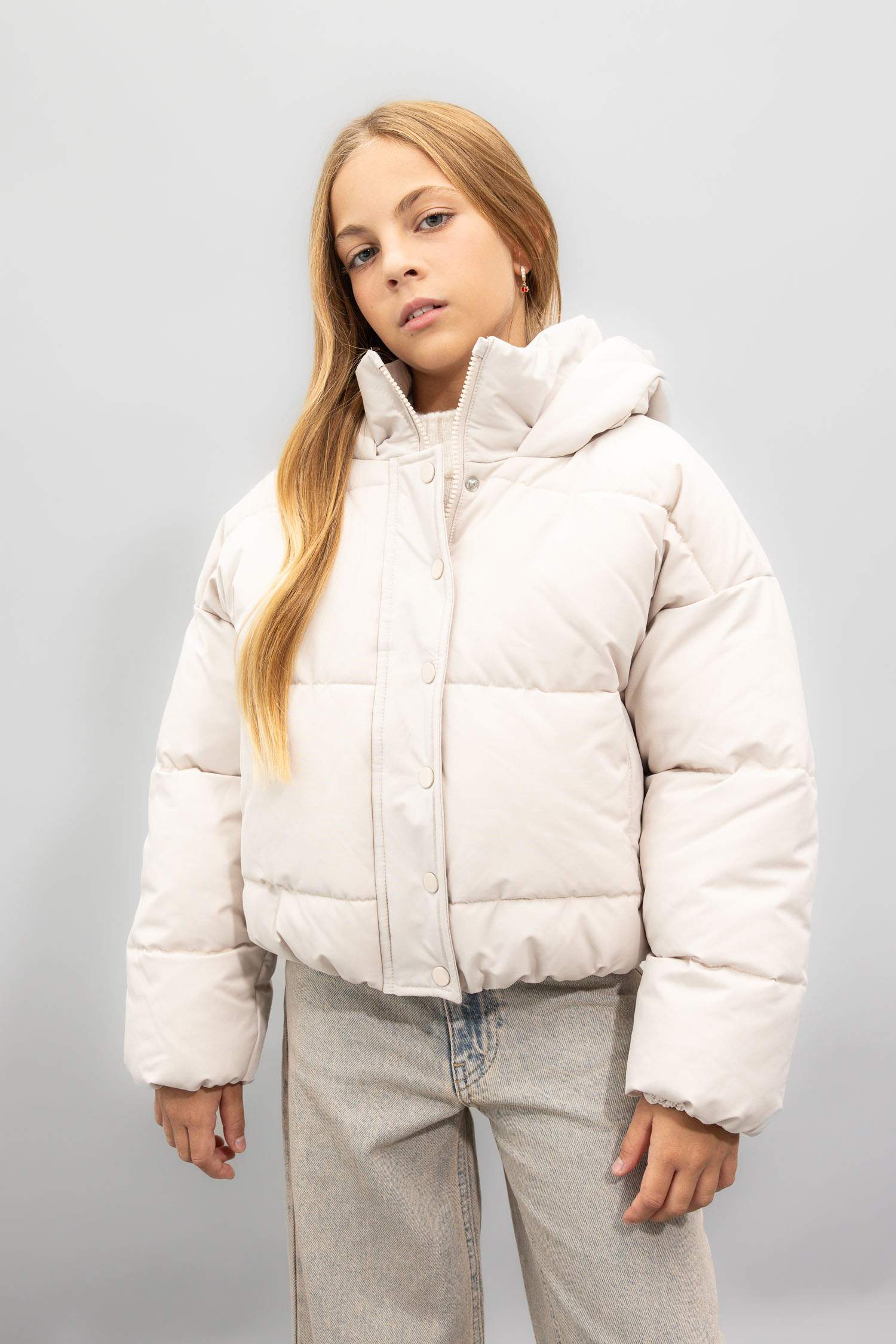 Kız Çocuk Su Geçirmez Kapüşonlu Şişme Mont