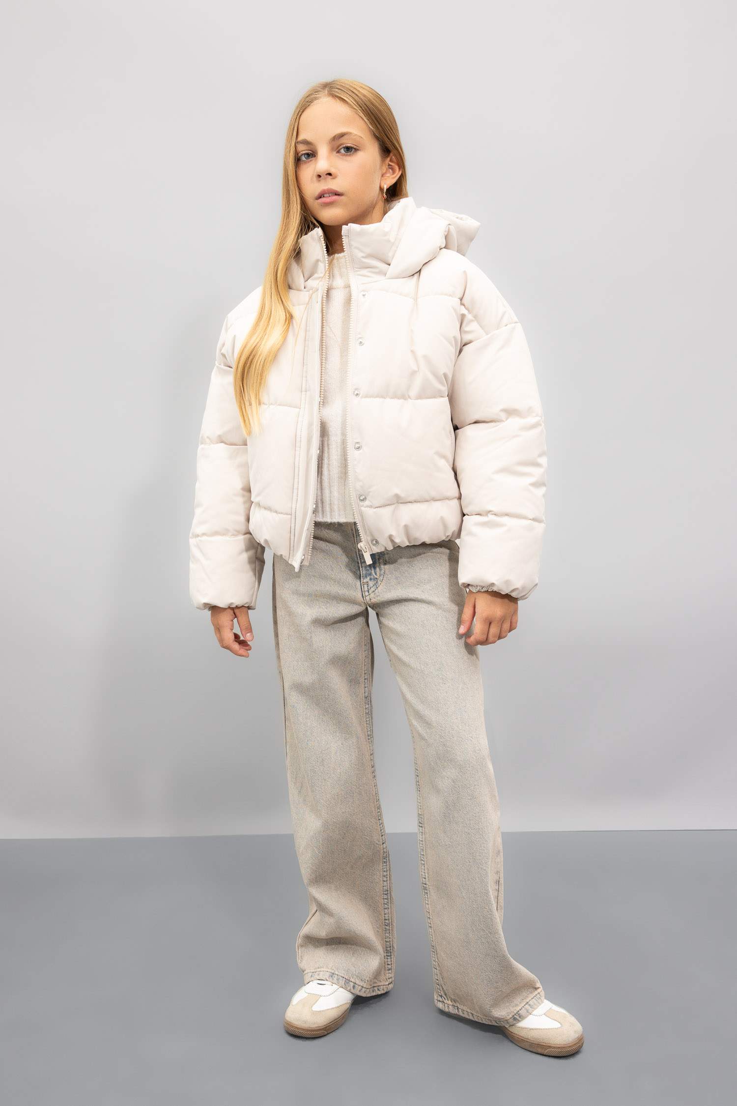 Kız Çocuk Su Geçirmez Kapüşonlu Şişme Mont