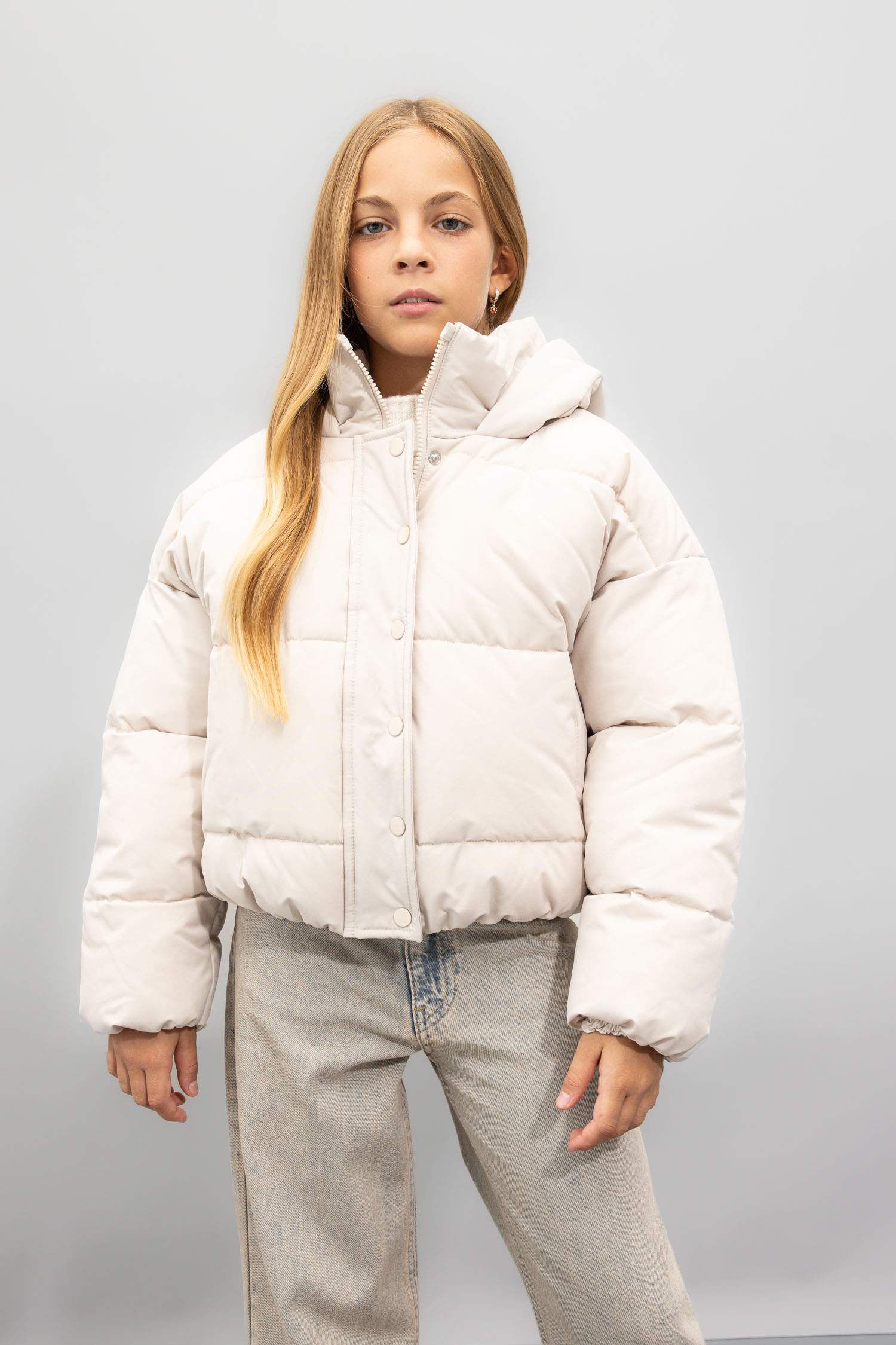 Kız Çocuk Su Geçirmez Kapüşonlu Şişme Mont