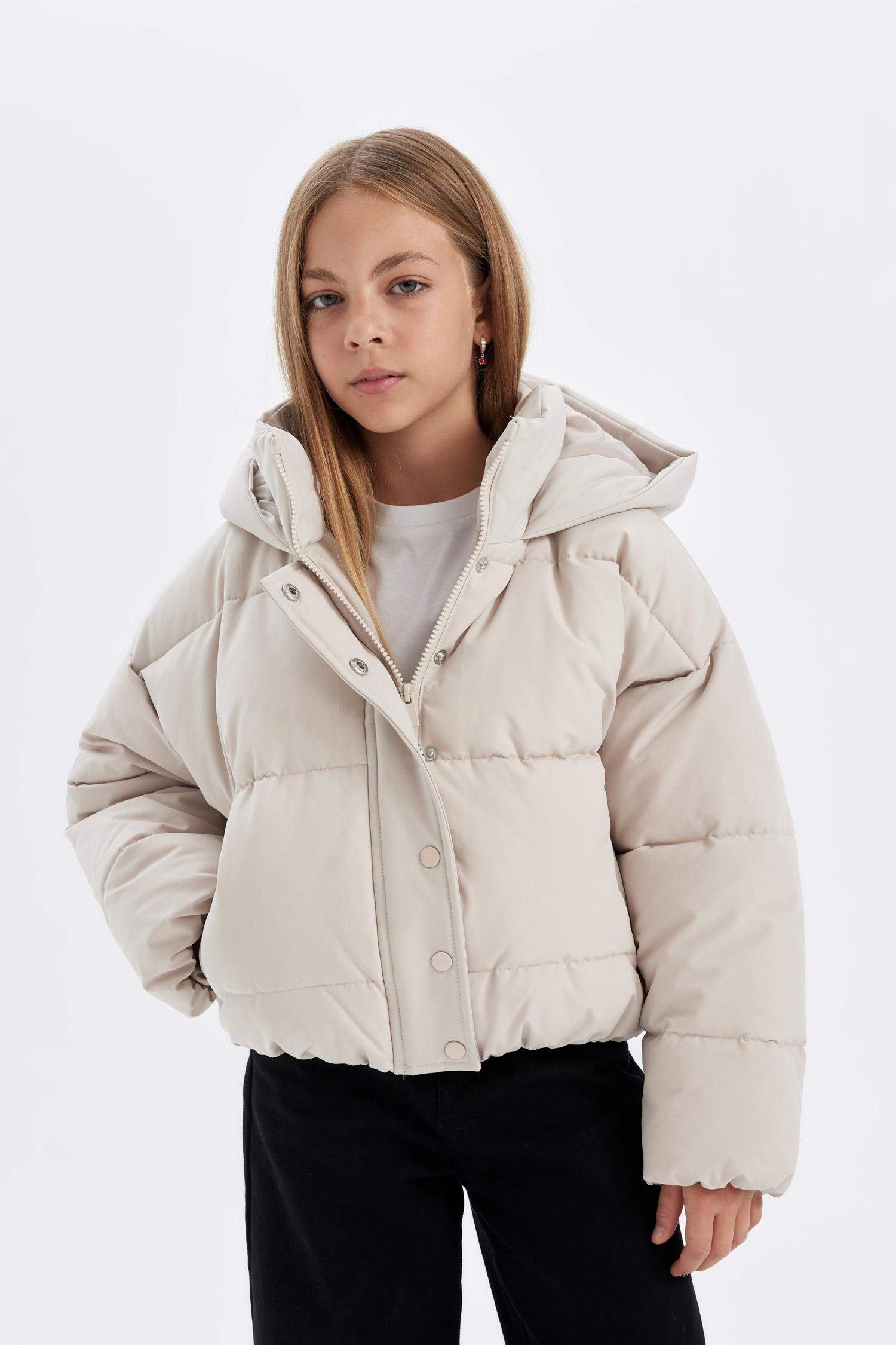 Kız Çocuk Su Geçirmez Kapüşonlu Şişme Mont