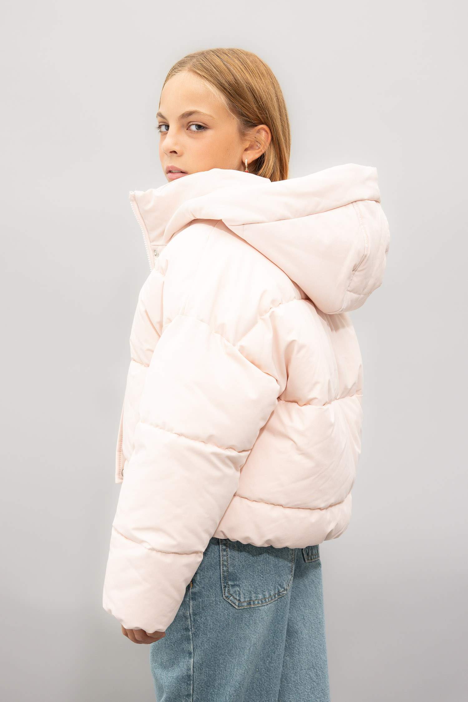 جاكيت دودون بناتي مقاوم للماء بغطاء للرأس