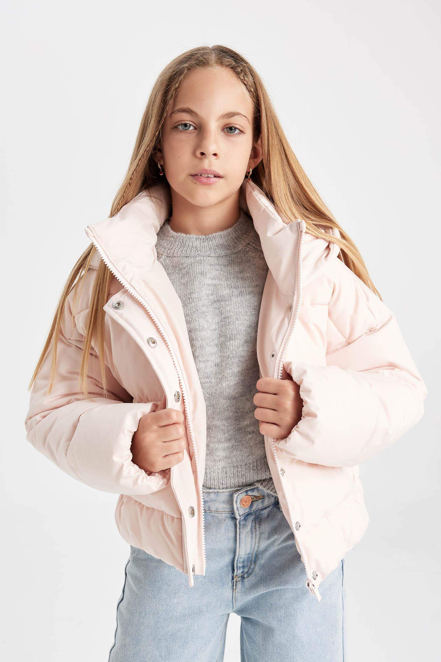 جاكيت دودون بناتي مقاوم للماء بغطاء للرأس