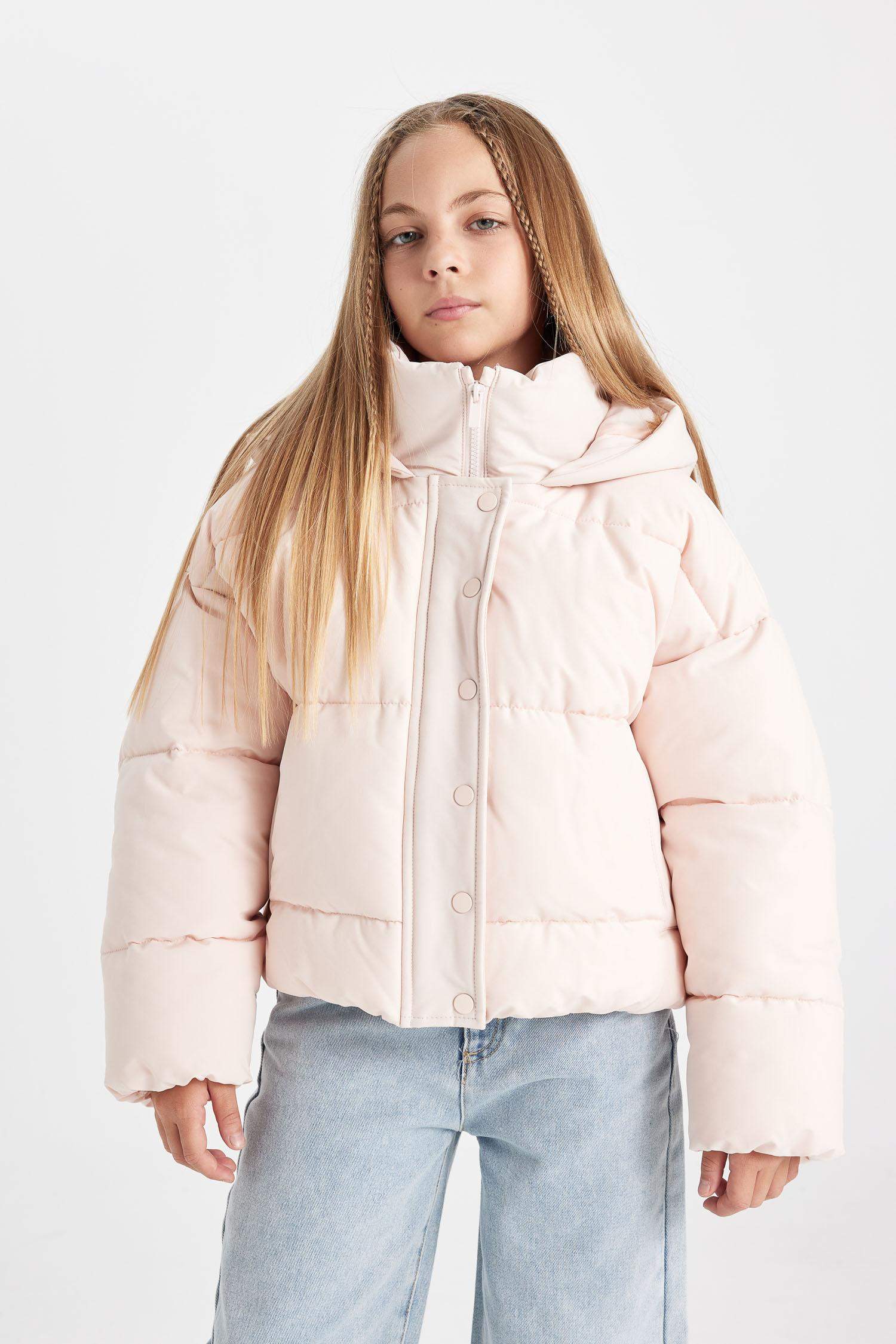 جاكيت دودون بناتي مقاوم للماء بغطاء للرأس