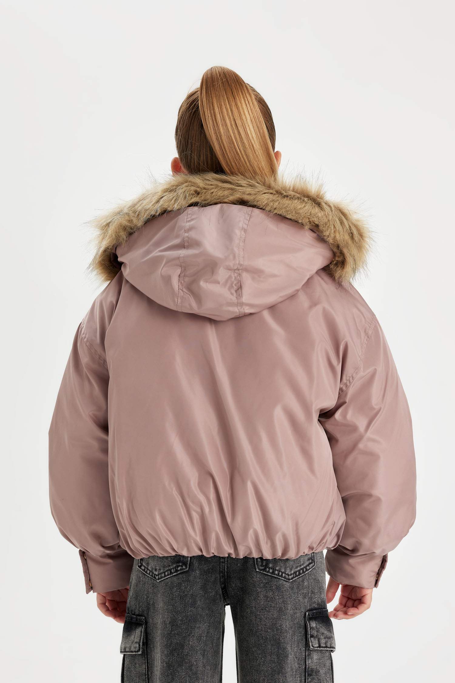 Kız Çocuk Çıkarılabilir Kapüşonlu Mont Fermuarlı Çıtçıtlı Cepli