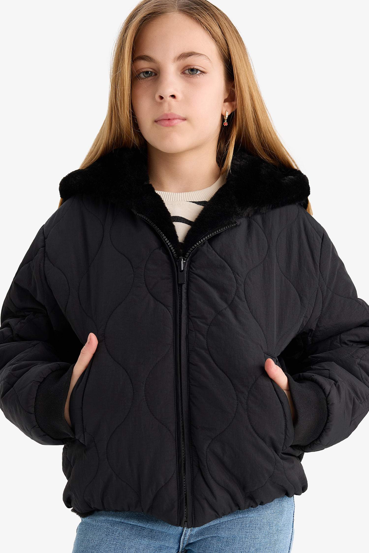 Girl Regular Fit Hooded Two Sided Puffer Jacket