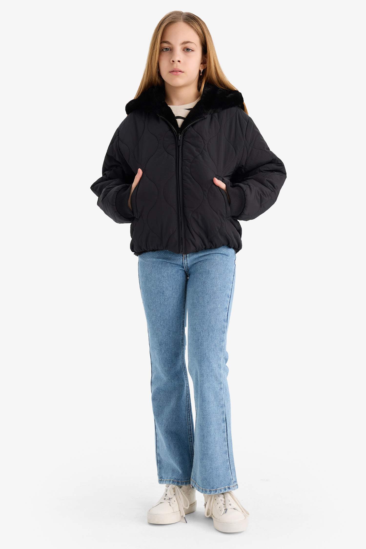 Girl Regular Fit Hooded Two Sided Puffer Jacket