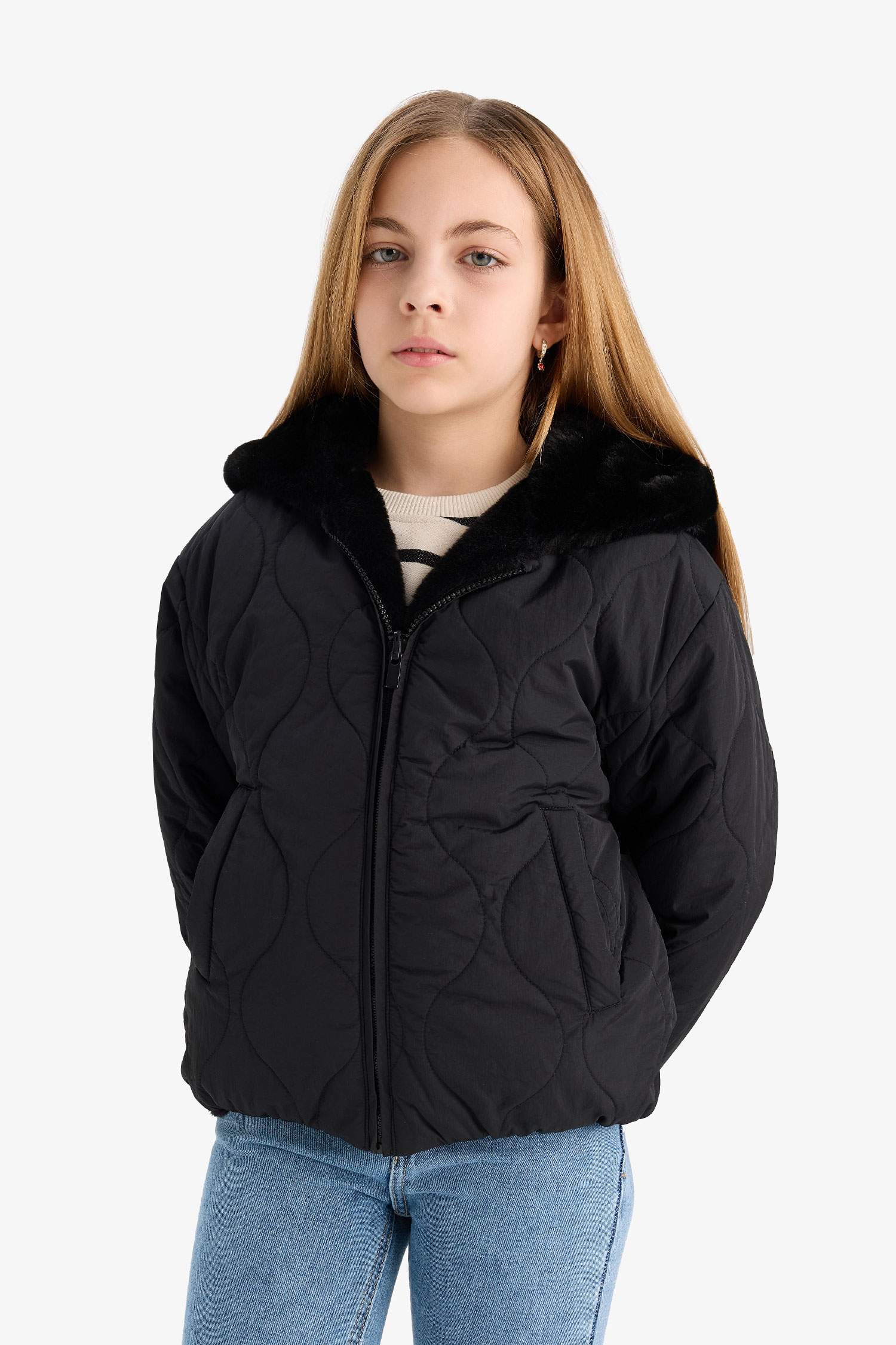 Girl Regular Fit Hooded Two Sided Puffer Jacket