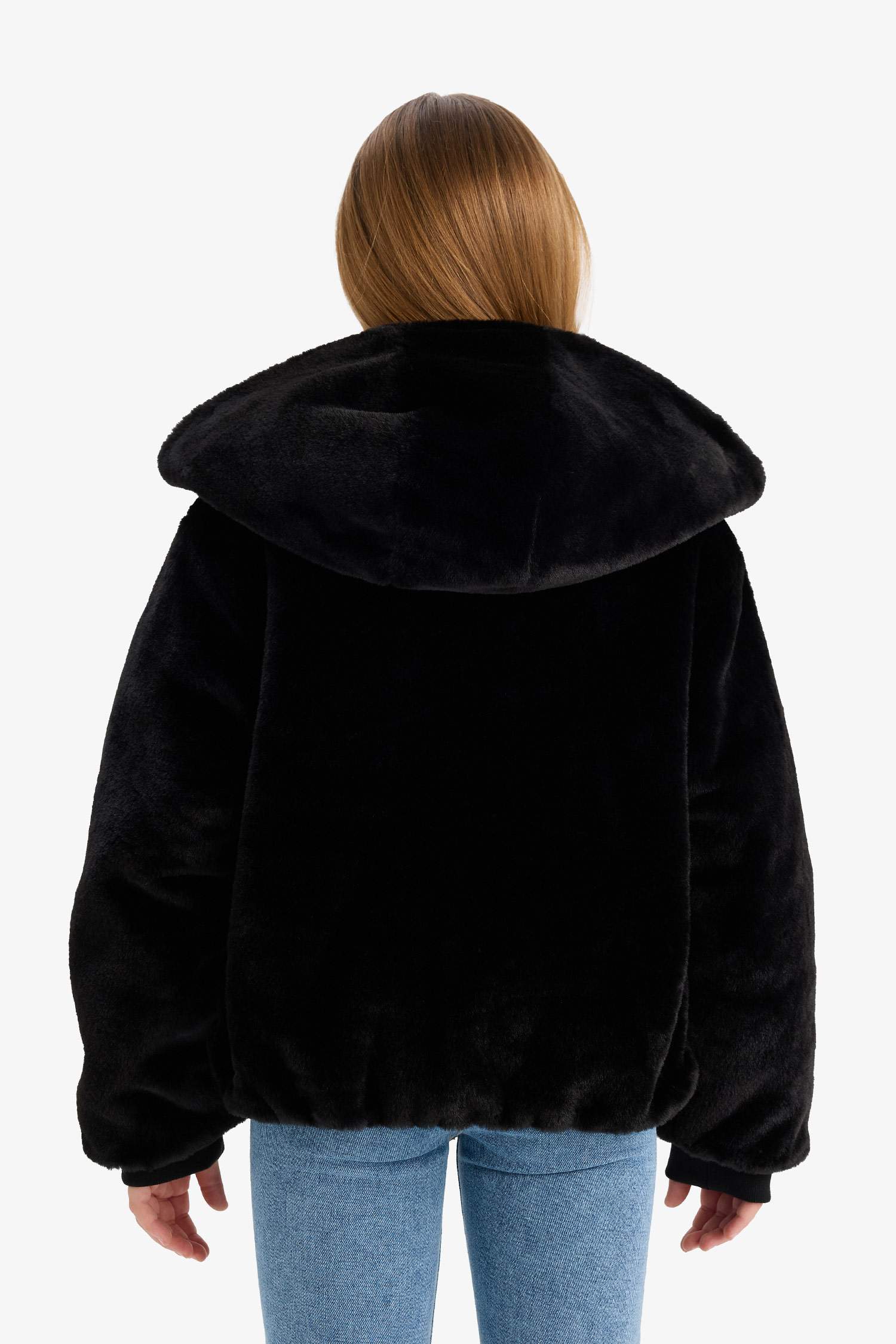 Kız Çocuk Çift Taraflı Fermuarlı Kapüşonlu Pelüş Mont