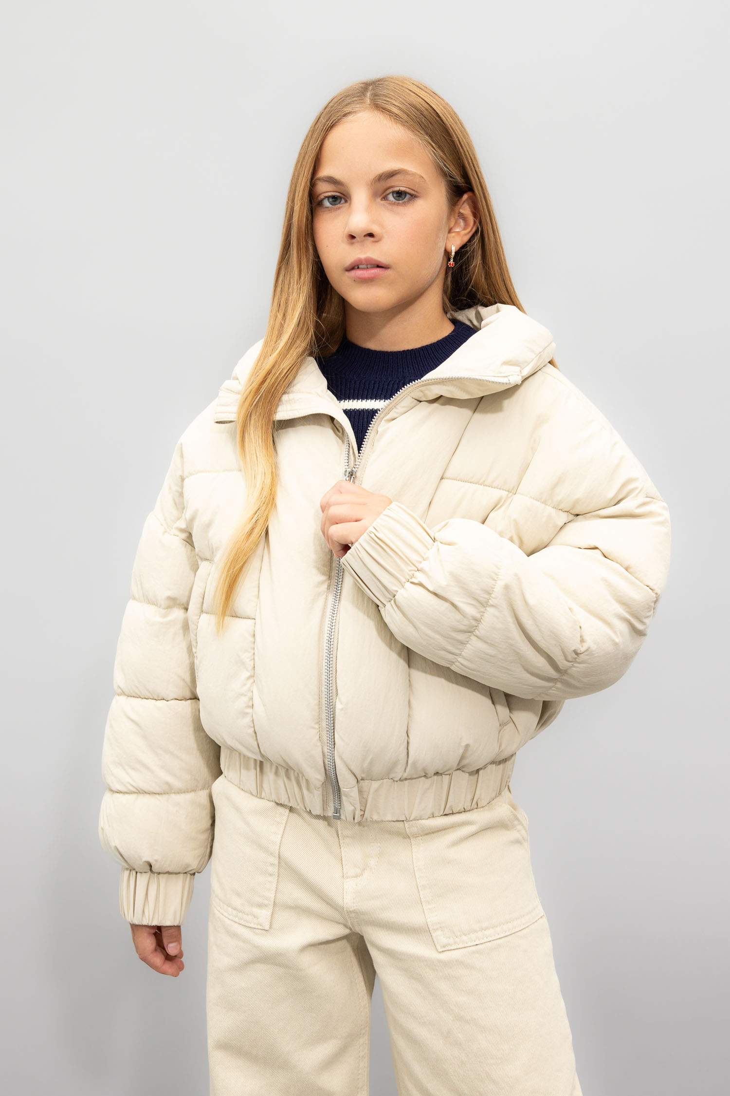 Kız Çocuk Okul Su Geçirmez Geniş Dik Yaka Şişme Mont