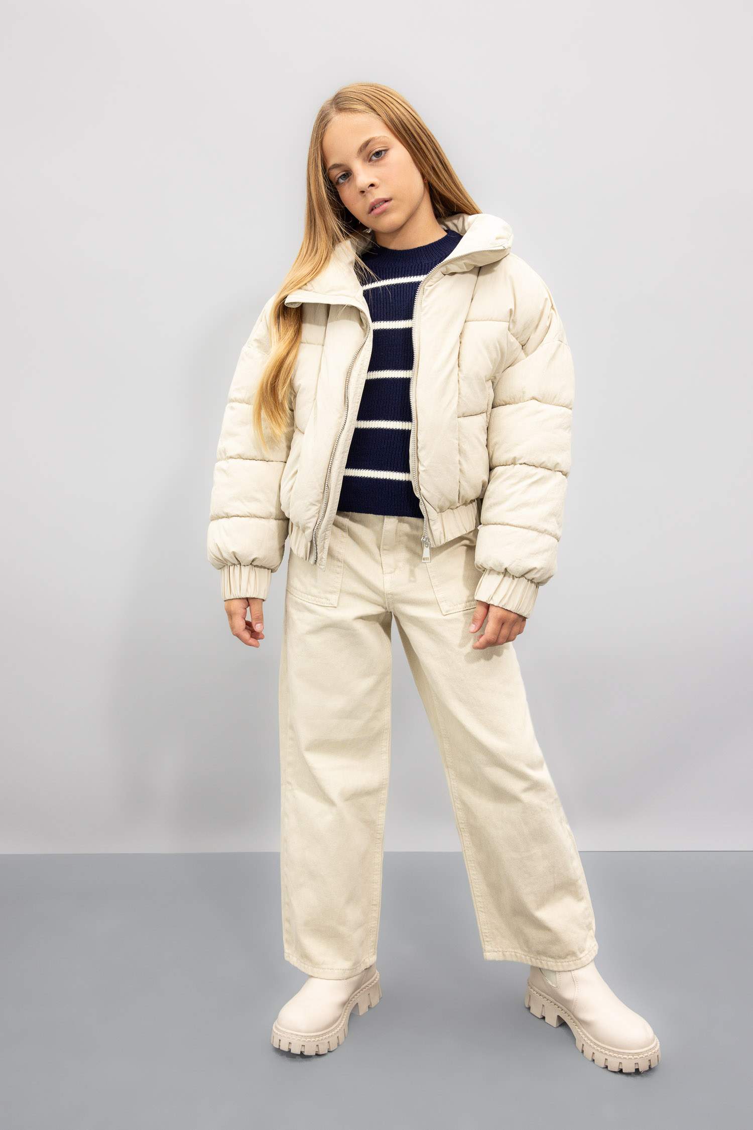 Kız Çocuk Okul Su Geçirmez Geniş Dik Yaka Şişme Mont