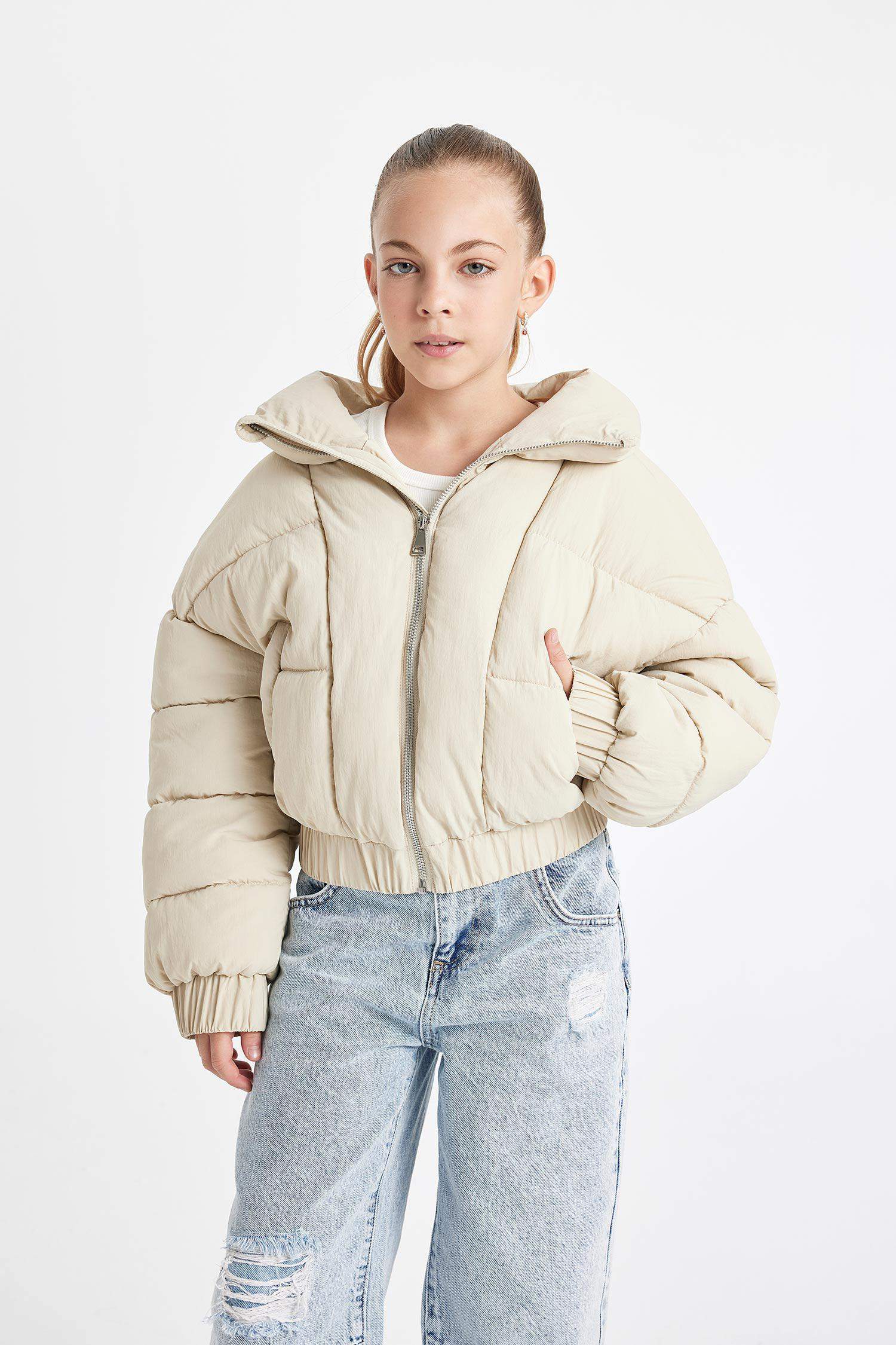 Kız Çocuk Okul Su Geçirmez Geniş Dik Yaka Şişme Mont