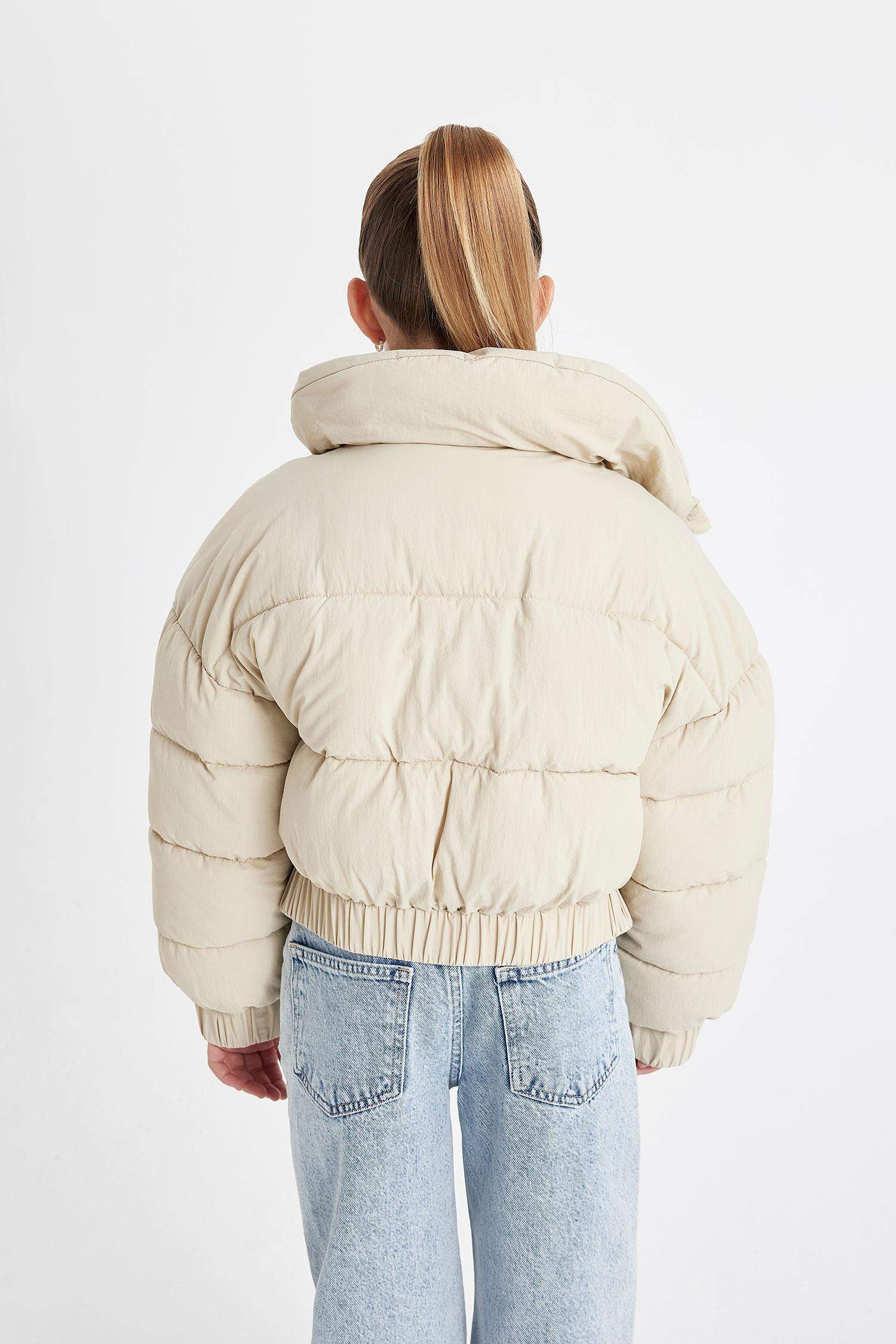 Kız Çocuk Okul Su Geçirmez Geniş Dik Yaka Şişme Mont