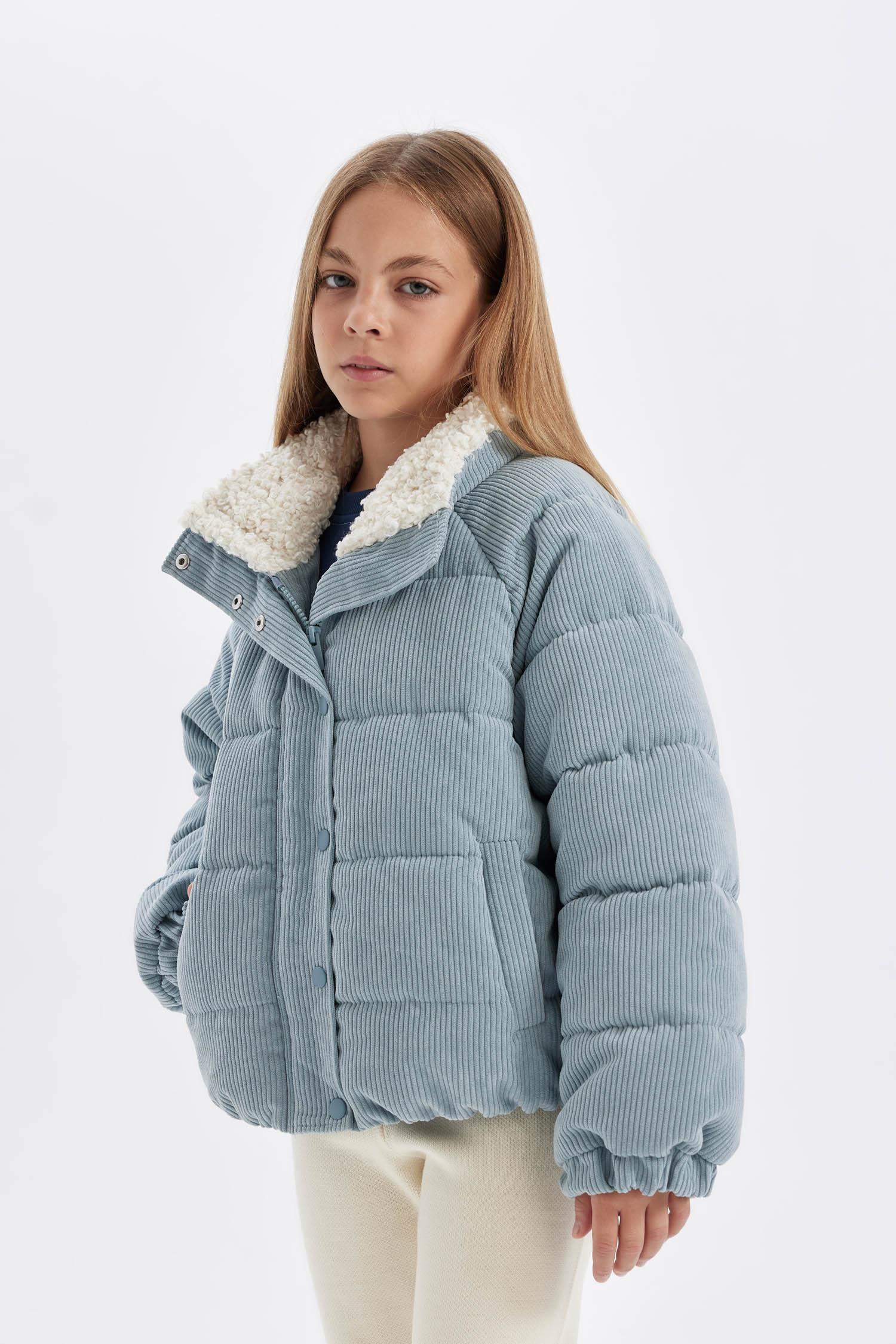 جاكيت دودون بناتي برقبة من الفرو للبنات