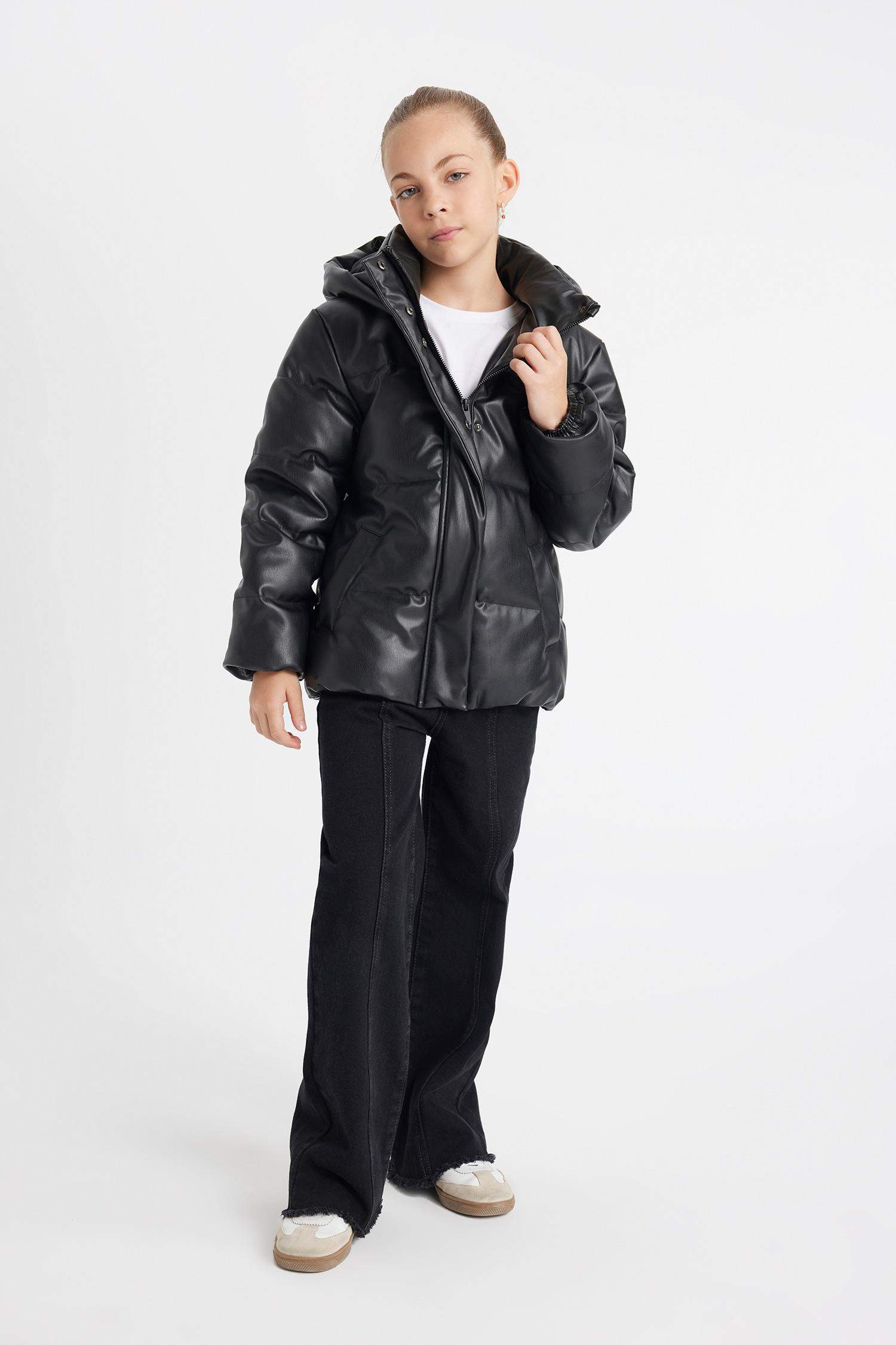 Kız Çocuk Su Geçirmez Kapüşonlu Fermuar Çıtçıtlı Şişme Mont