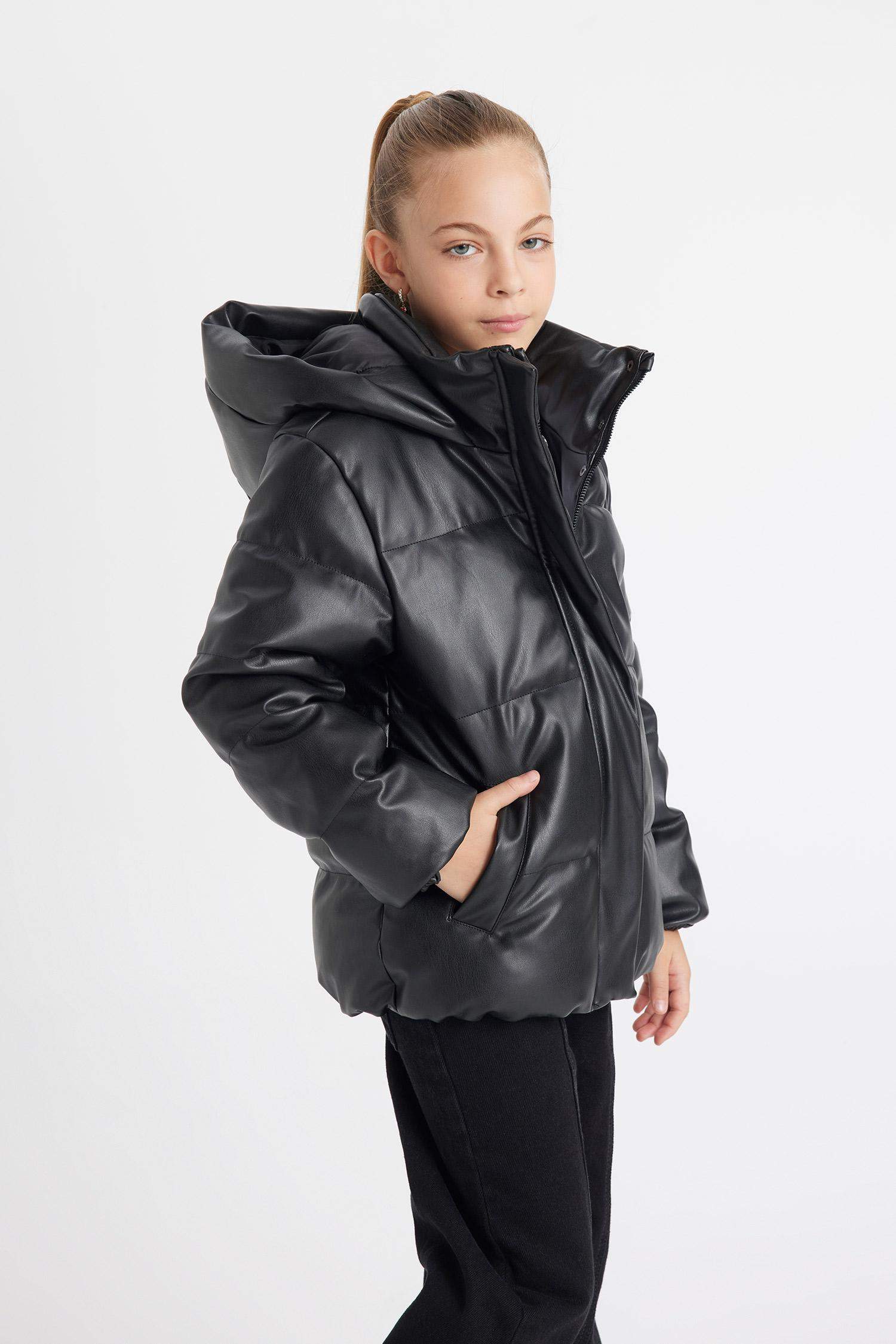 Kız Çocuk Su Geçirmez Kapüşonlu Fermuar Çıtçıtlı Şişme Mont