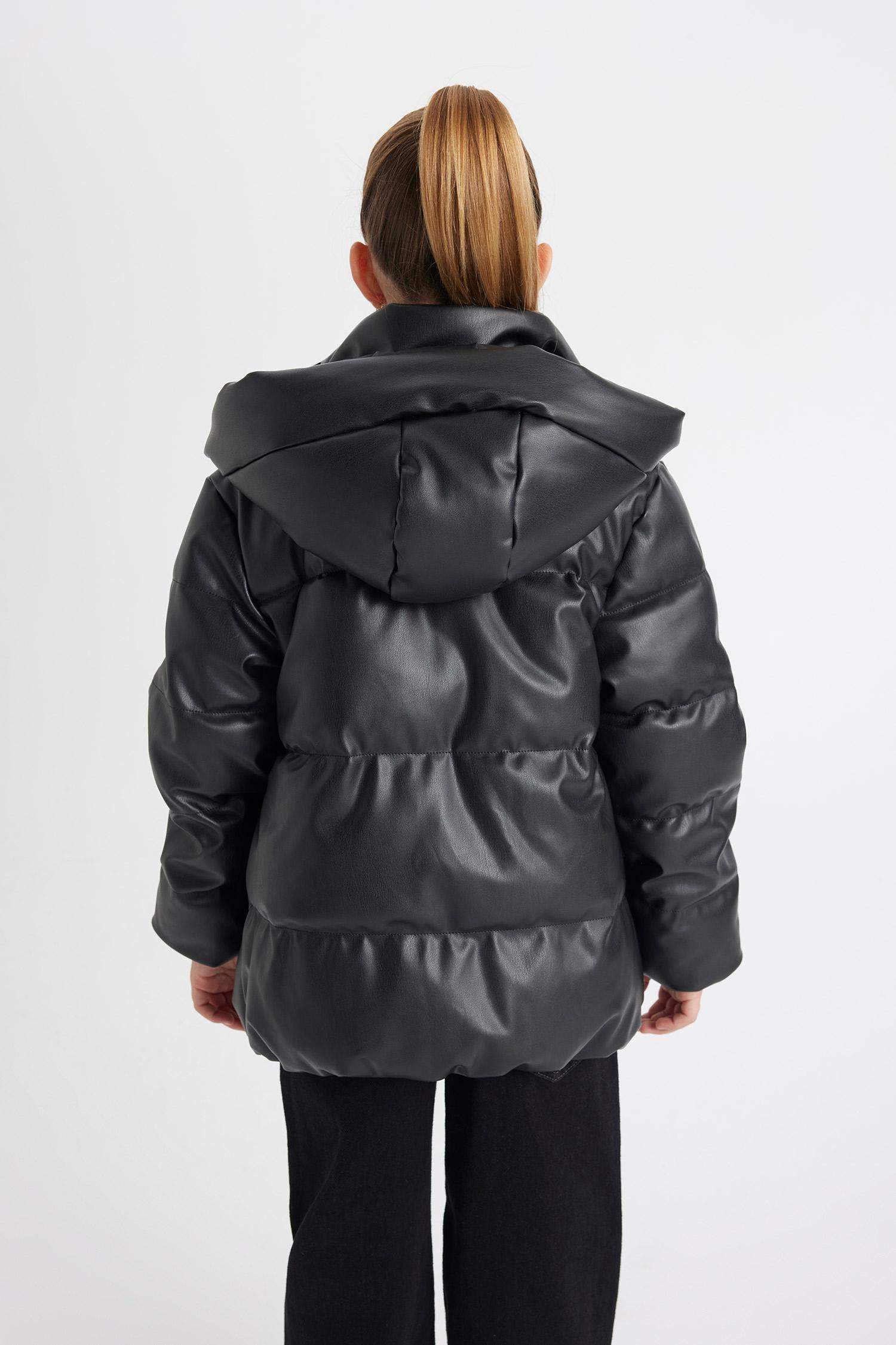 Kız Çocuk Su Geçirmez Kapüşonlu Fermuar Çıtçıtlı Şişme Mont