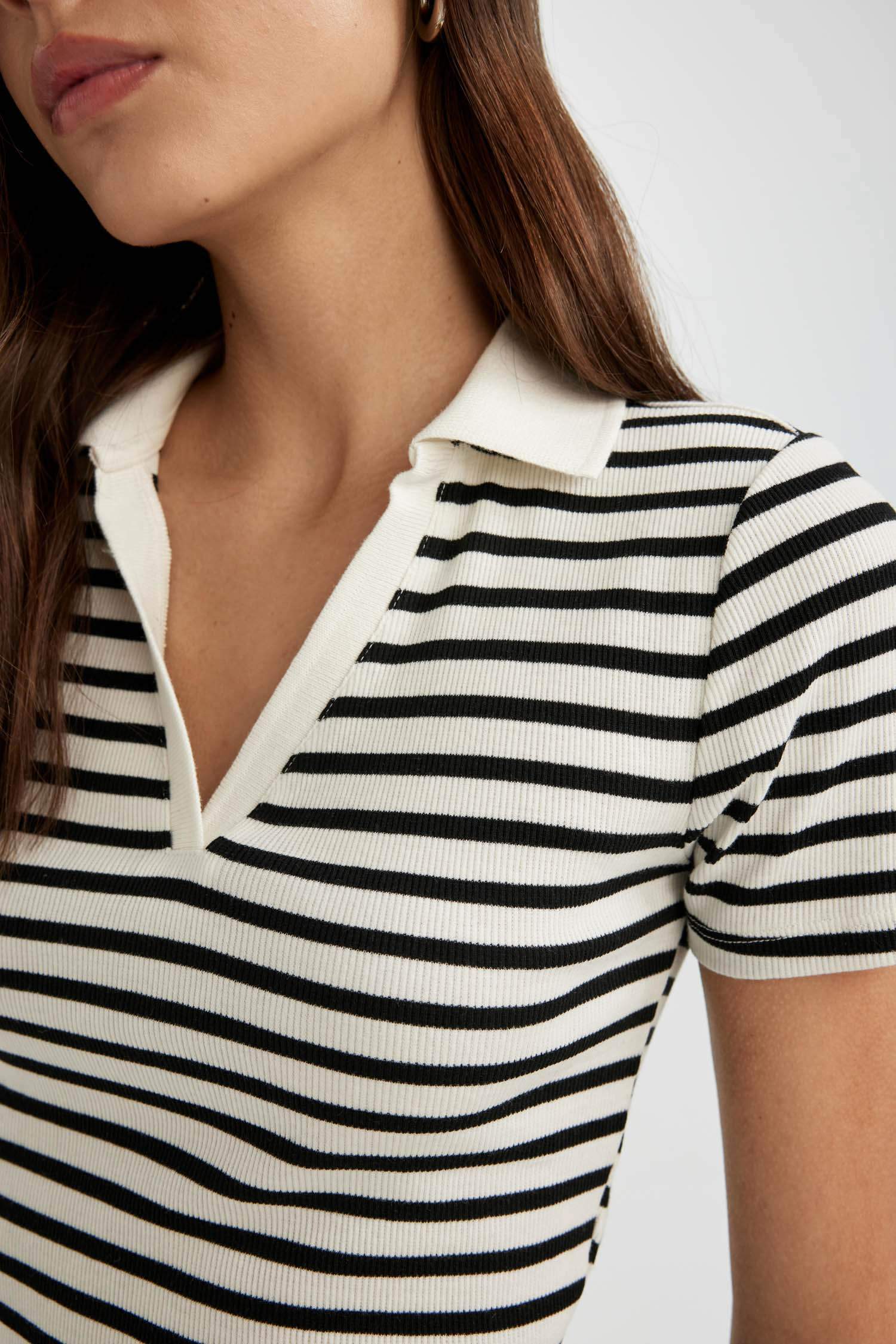 Slim Fit Polo Collar Striped Camisole Short Sleeve Polo T-Shirt