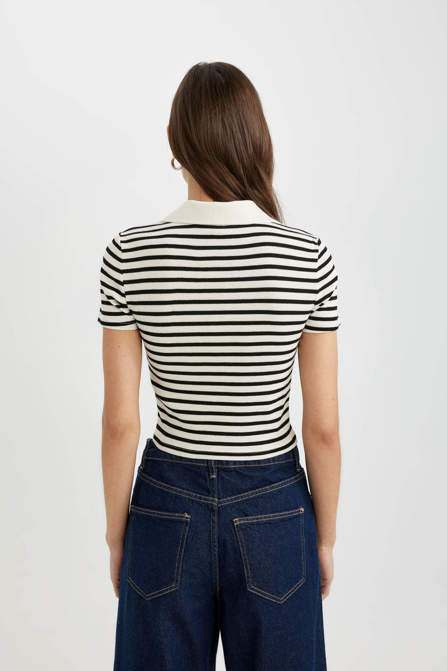 Slim Fit Polo Collar Striped Camisole Short Sleeve Polo T-Shirt