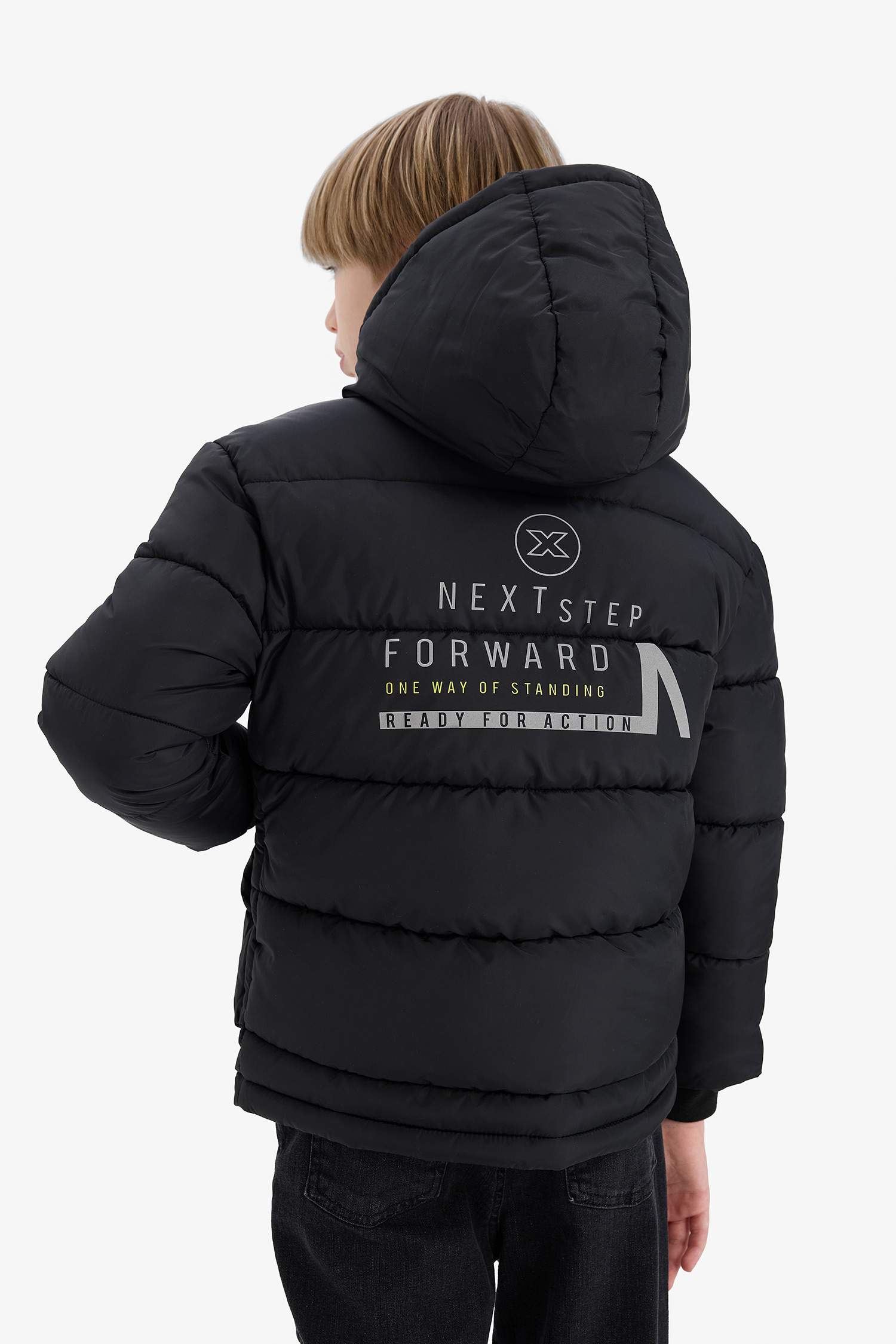 Boy Hooded Water Repellent Printed Hooded Puffer Jacket