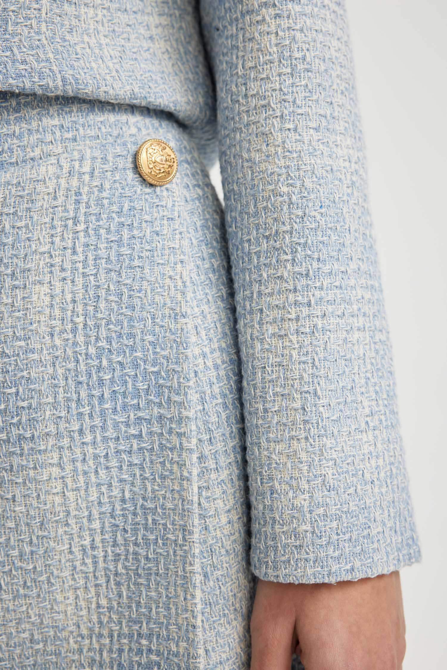 Yüksek Bel Kareli Tweed Mini Şort Etek