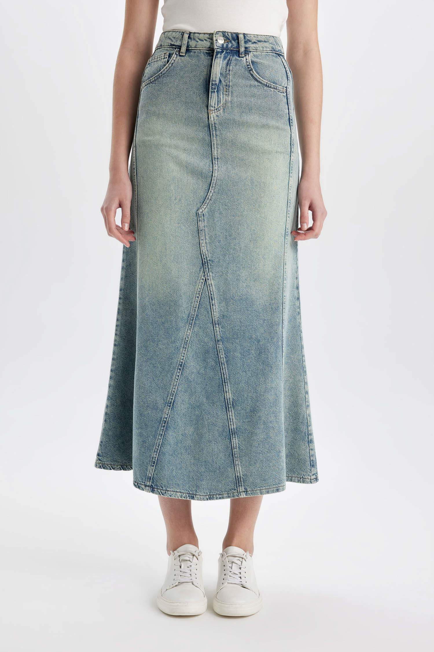 Long Fit Denim Skirt