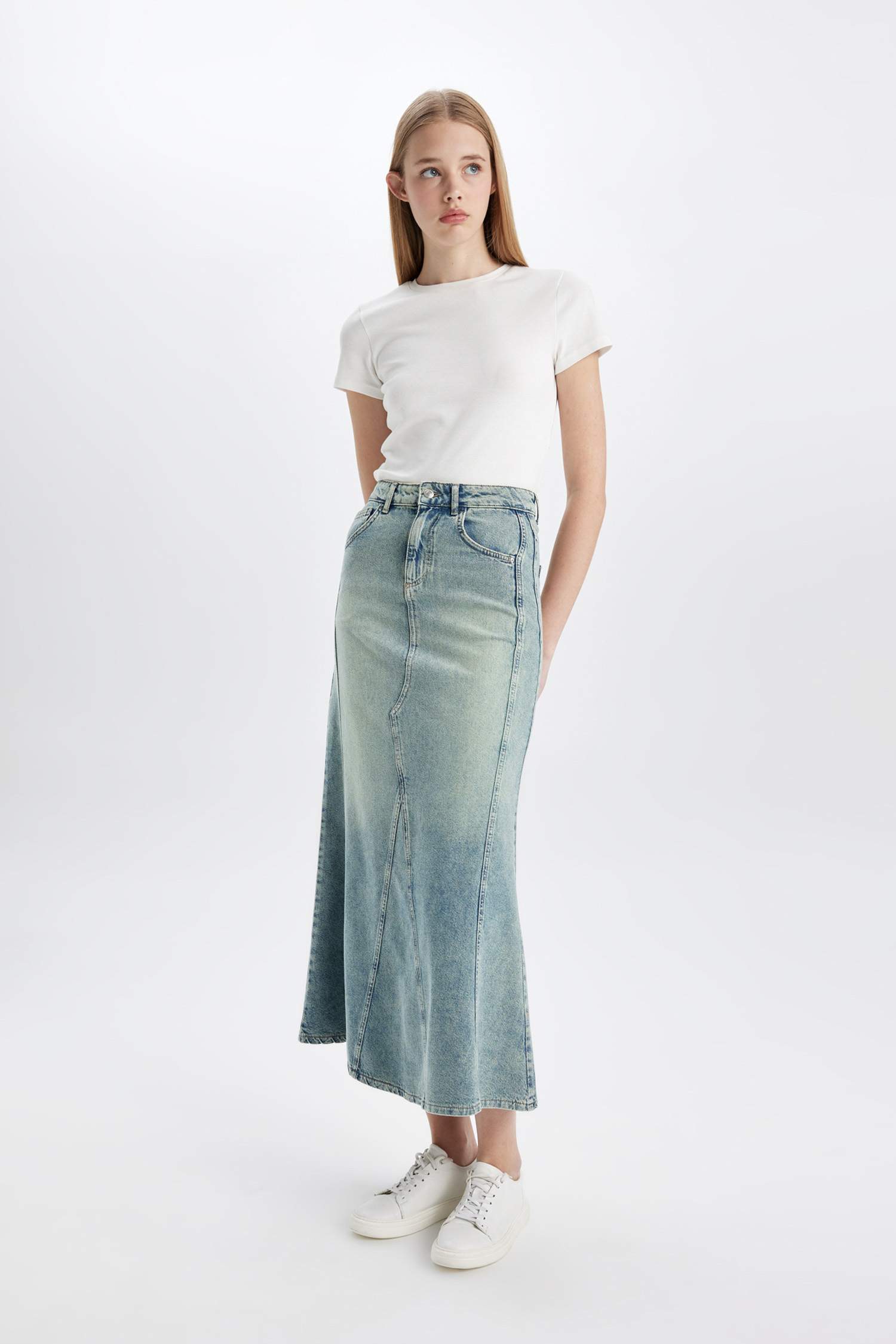 Long Fit Denim Skirt
